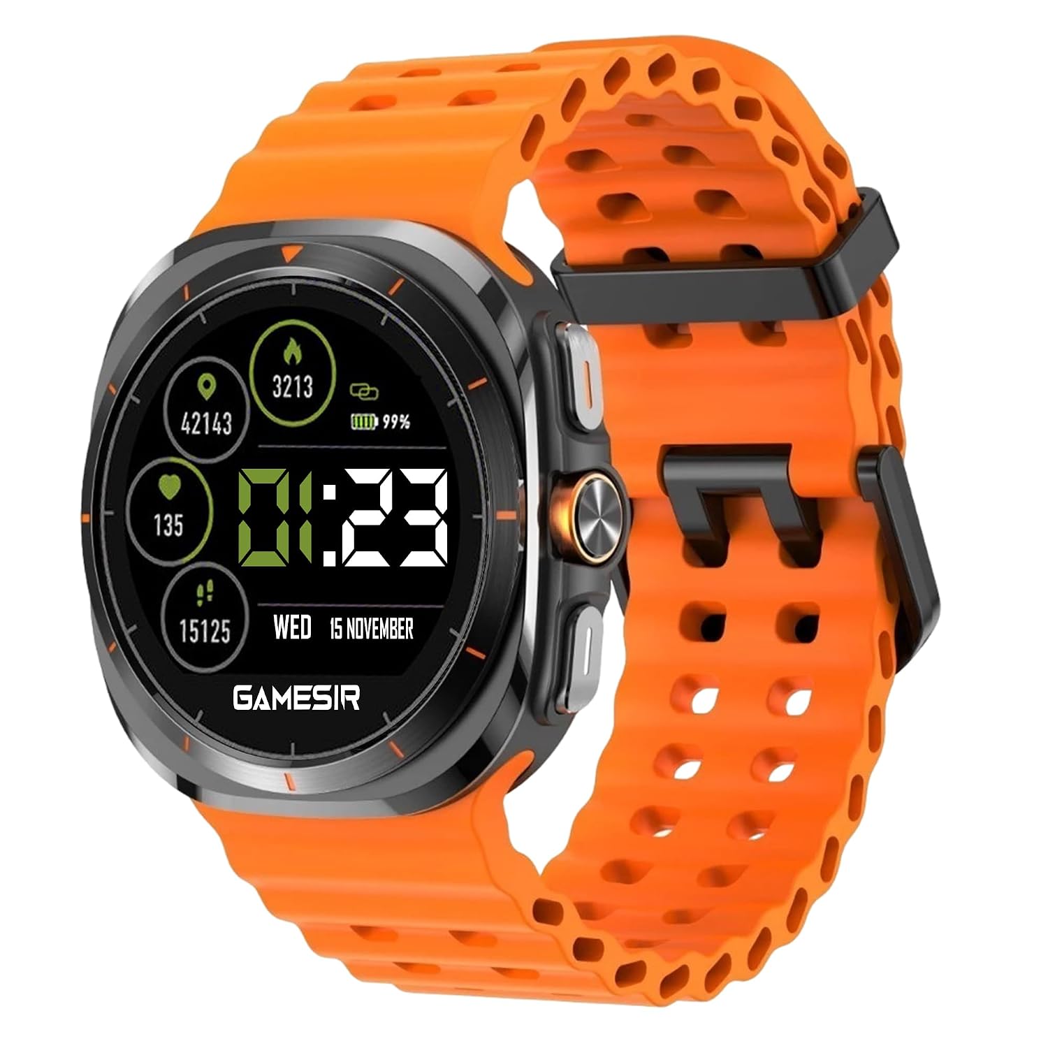 GameSir Xtra Storm, 1.5” LTE Smartwatch, Advanced Fitness & Navigation, 100h Battery, IP68, BP/ECG Monitor, BT Calling, 100+ Sports Modes, Compatible with Android & iOS,Man & Woman (Orange)