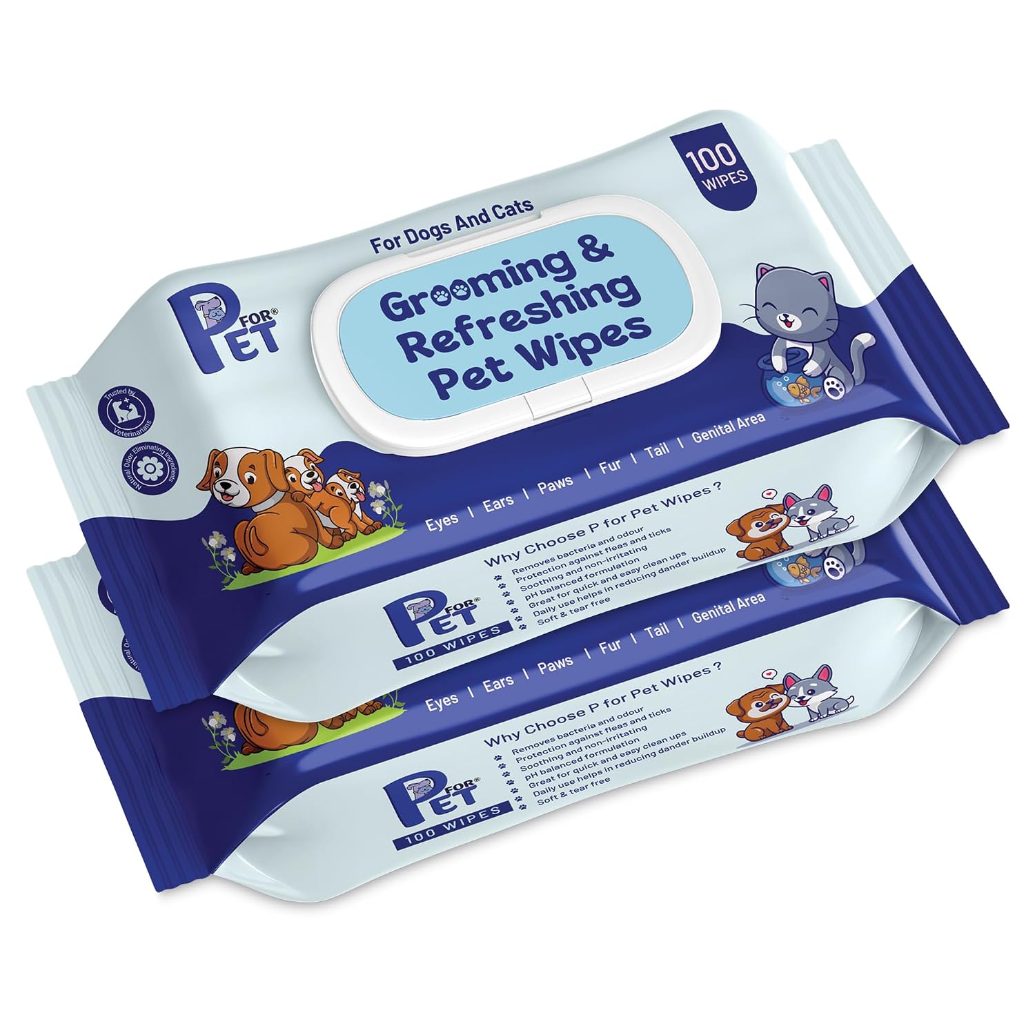 Grooming Wet Wipes 200 Count (Pack of 2 for Dogs, Cats & All Pets | Purified Water, Glycerin |Anti-Bacterial|Cleansing, Deodorising Wipes