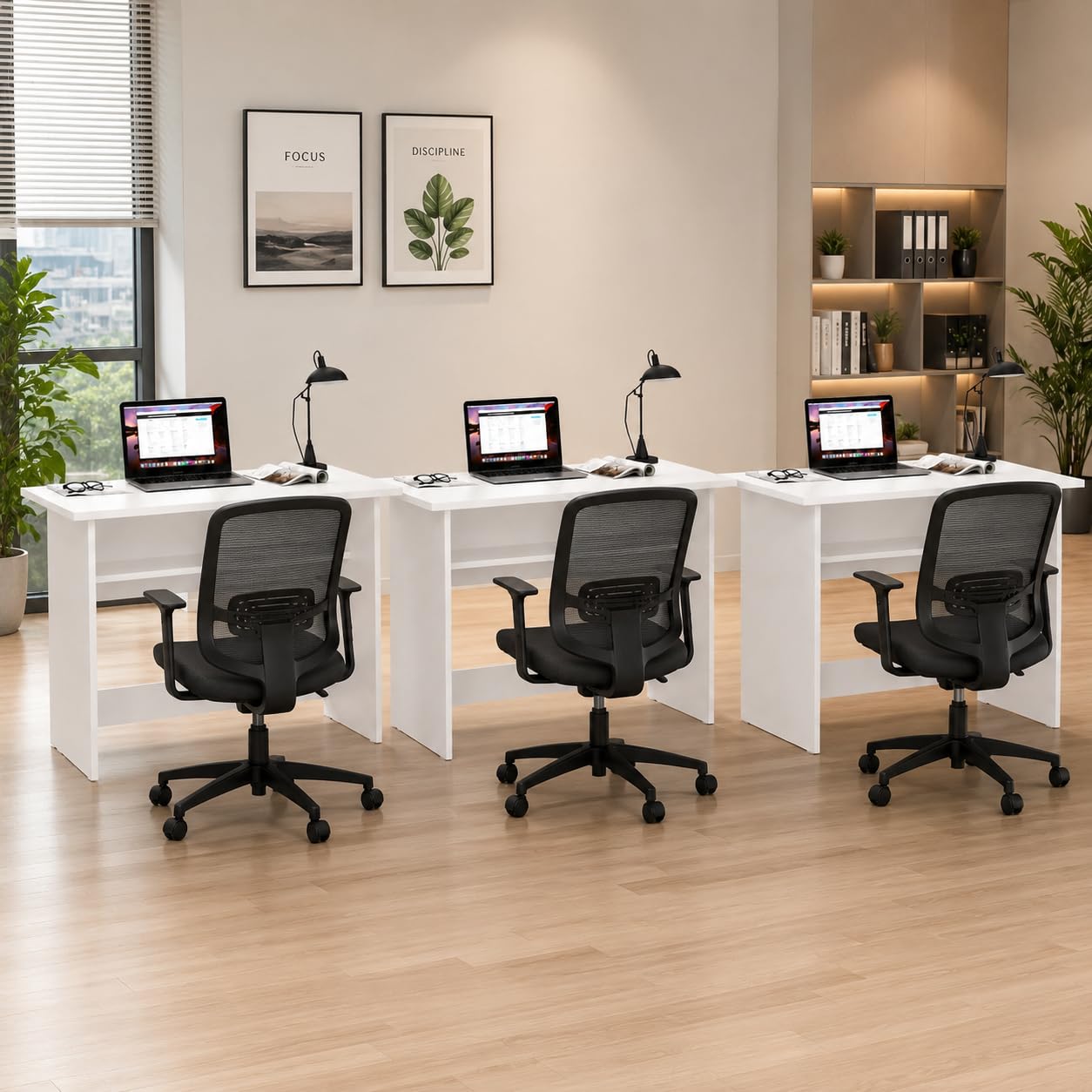 Combo of 3 Engineered Wood Ergonomic 75cm Height Prime Desk | Office Table for 6-8 Employees, Laptop Desk, Gaming Setup, Hostel, Reception, Bank, Counter Table | Easy DIY Assembly- White