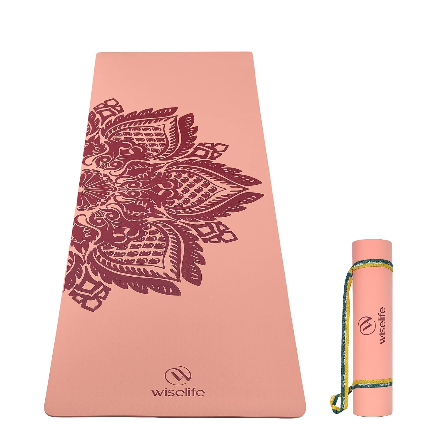 Wiselife tpe Printed 6MM Yoga Mat + Yoga Strap For Men, Women, Kids|Anti-Slip Extra thick, long & Wide Exercise Sports Mat For Workout, Fitness, Yoga, Gym, Home & Pilates (Botanical)