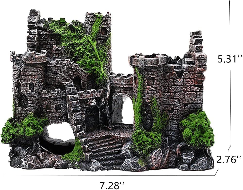 Kizzy Pets Aquarium Decoration Resin Castle – Fish Tank Supplies Accessories, Eco-Friendly Fish Tank Aquarium Ornament for Natural Looking (L-7 W-2.3 H-5)