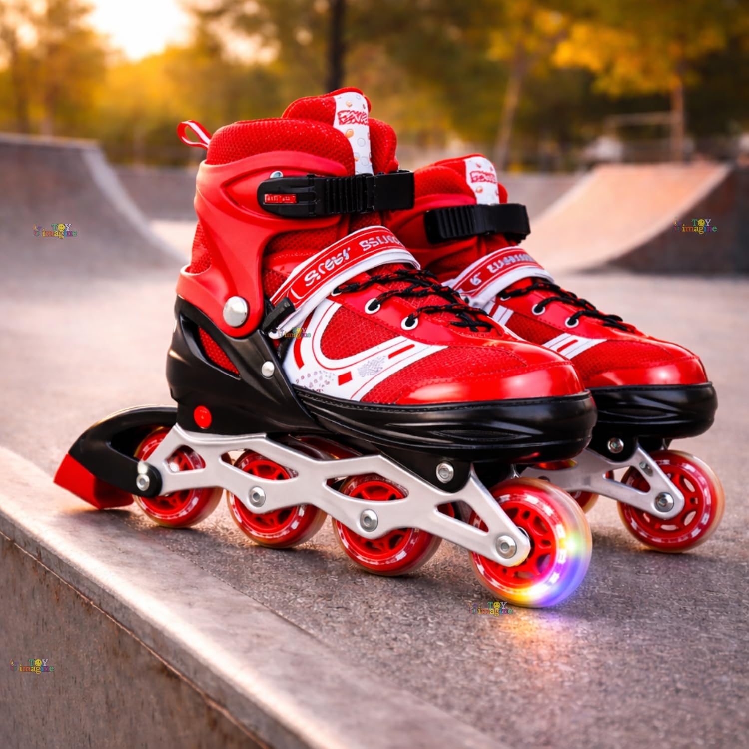 Toy Imagine Adjustable Inline Skates for Kids and Adults (Ages 6-Adult) – LED Light Up Wheels, Comfortable and Durable Roller Blades – Perfect for Beginners and Advanced Skaters (RED).