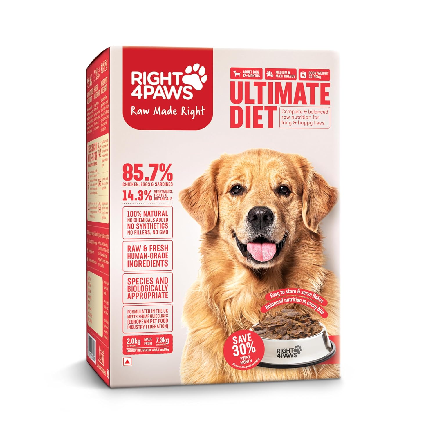 Dry Dog Food – Ultimate Diet – Medium & Maxi Breed Diet for Adult with High Nutrition 85.7% Animal Source, Omega 3 & Omega 6 | Low Risk of Obesity| Reduced stools, 2kg
