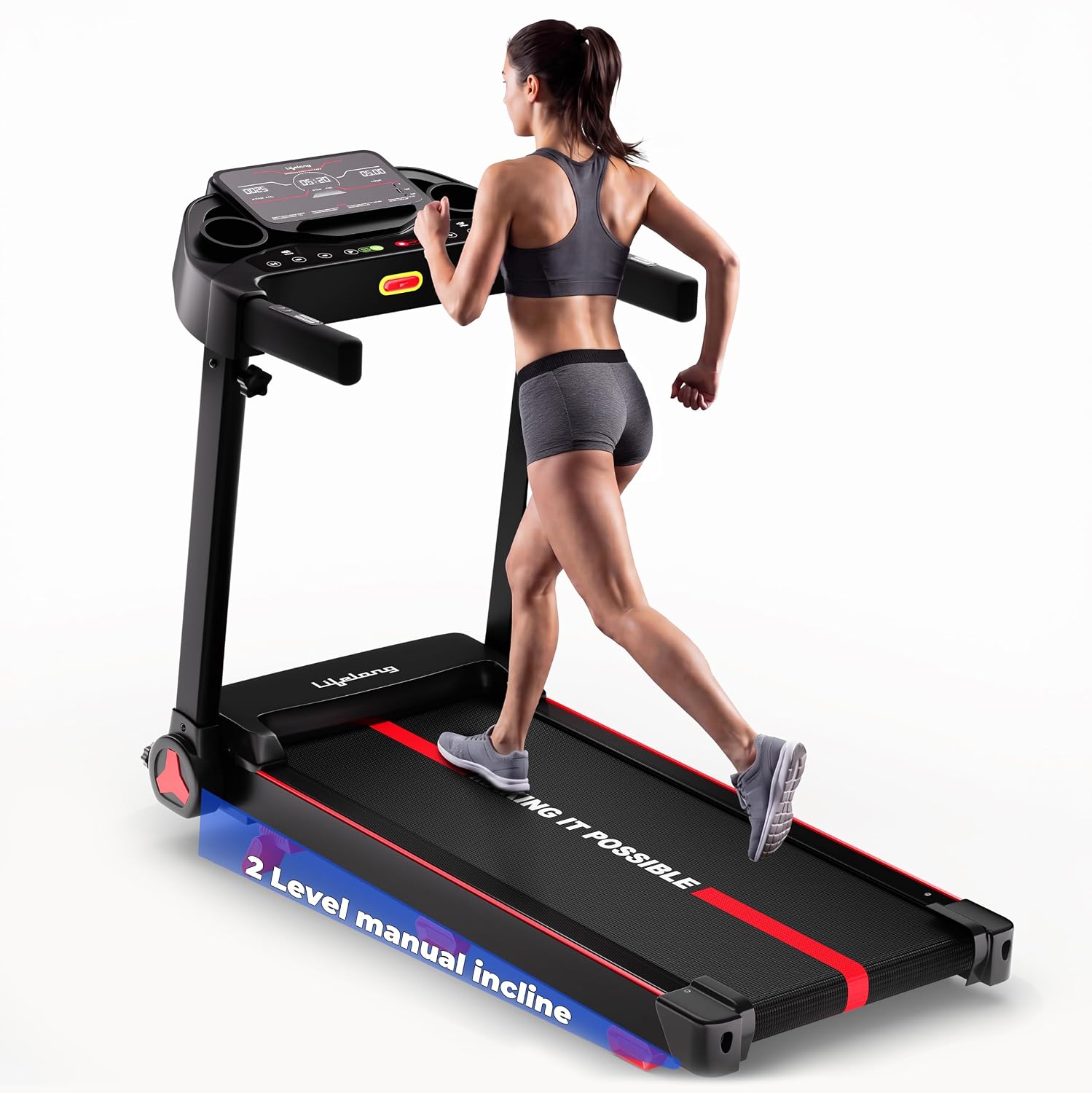Lifelong 4.5HP Motorized Treadmill for Home | Manual Incline 2 Level | Foldable Handle | Max Speed 14 km/h | | LED Display | 12 Workout Programs |110 kg Capacity| Ideal Gym Equipment for Home Workout