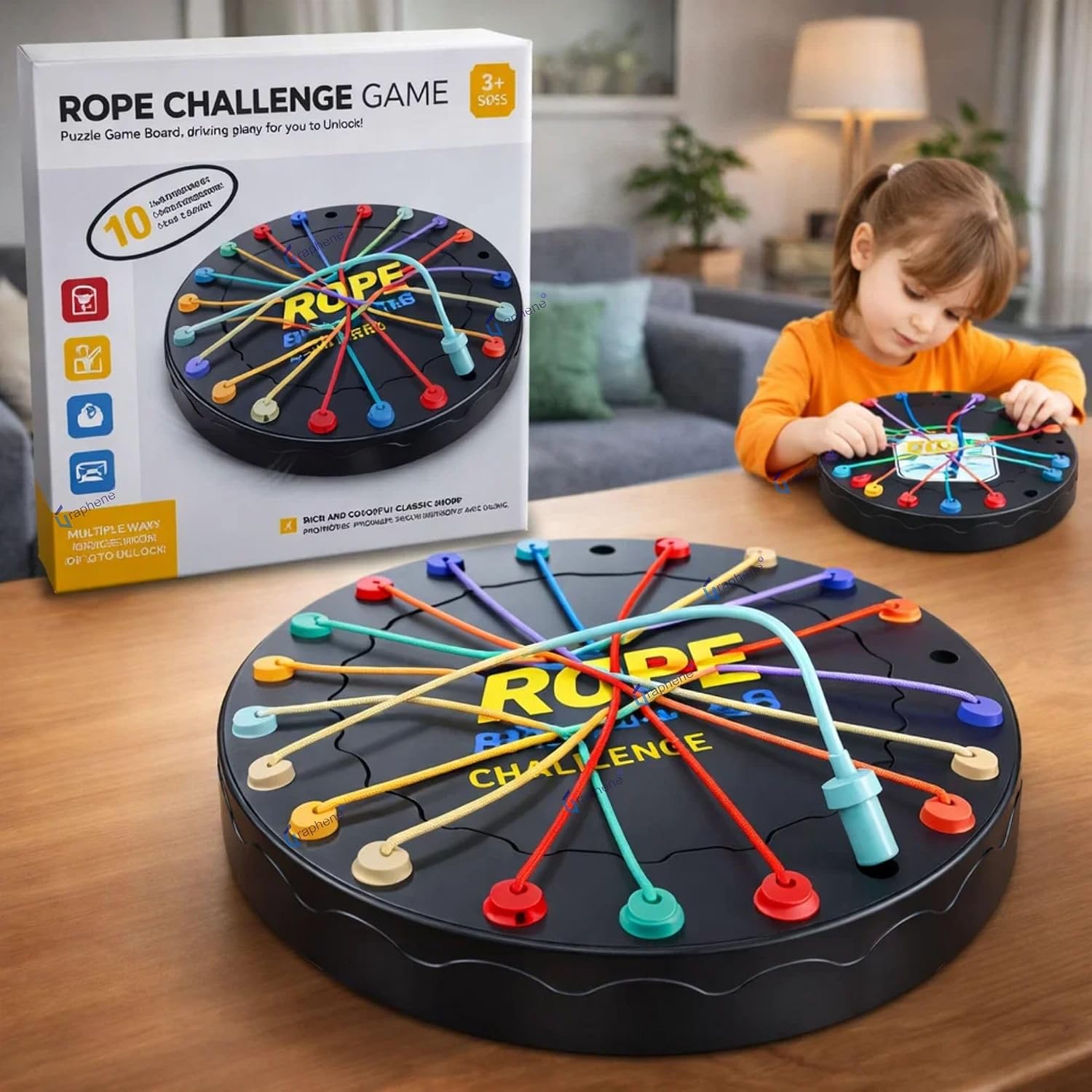 GRAPHENE Rope Challenge Puzzle Board Game for Kids Adult 5-14 Years Knots Untangling Brain Teaser Logic Multi-Level Strategy Travel Family Fun Problem-Solving Memory Stress Relief Educational STEM Toy