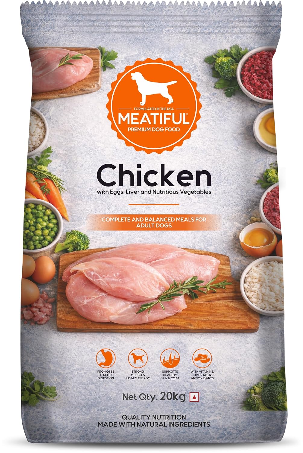Meatiful Adult Dry Dog Food 20kg | Chicken Flavour | Supports Strong Bones & Teeth | Boost Immune System | Healthy Skin & Coat