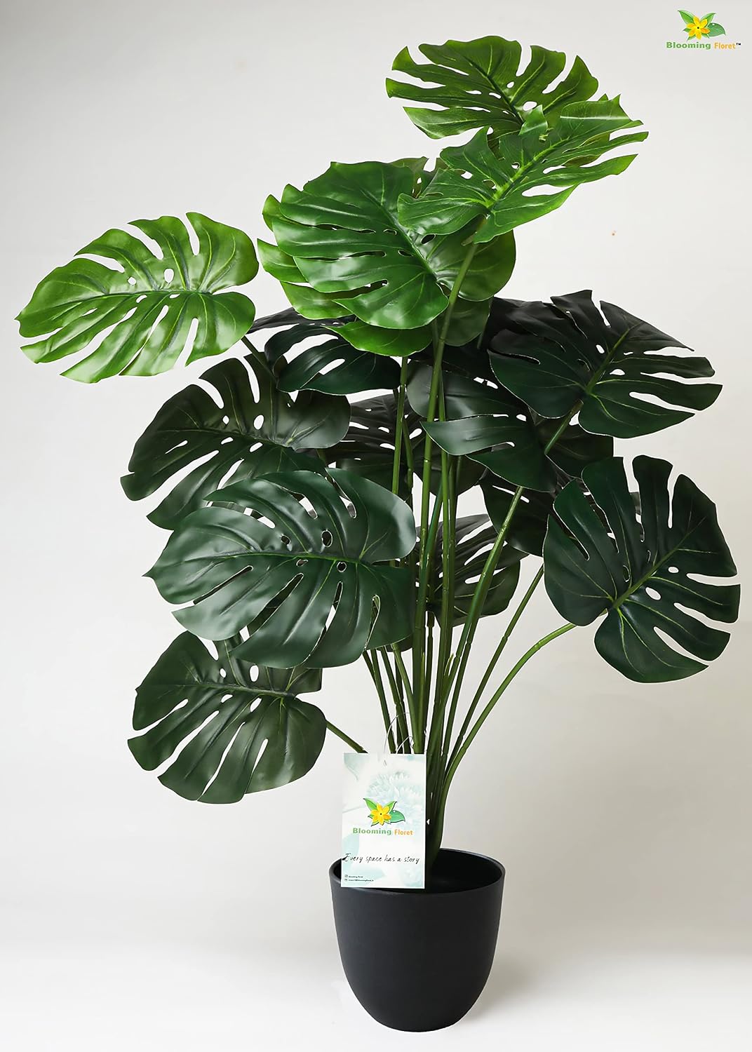 Blooming Floret Artificial Monstera Plant | with Basic Black Pot | 18 Green Leaves | Big Ornamental Plant for Interior Decor/Home Decor/Office Decor | 73.6 cm Tall Natural Looking Plant