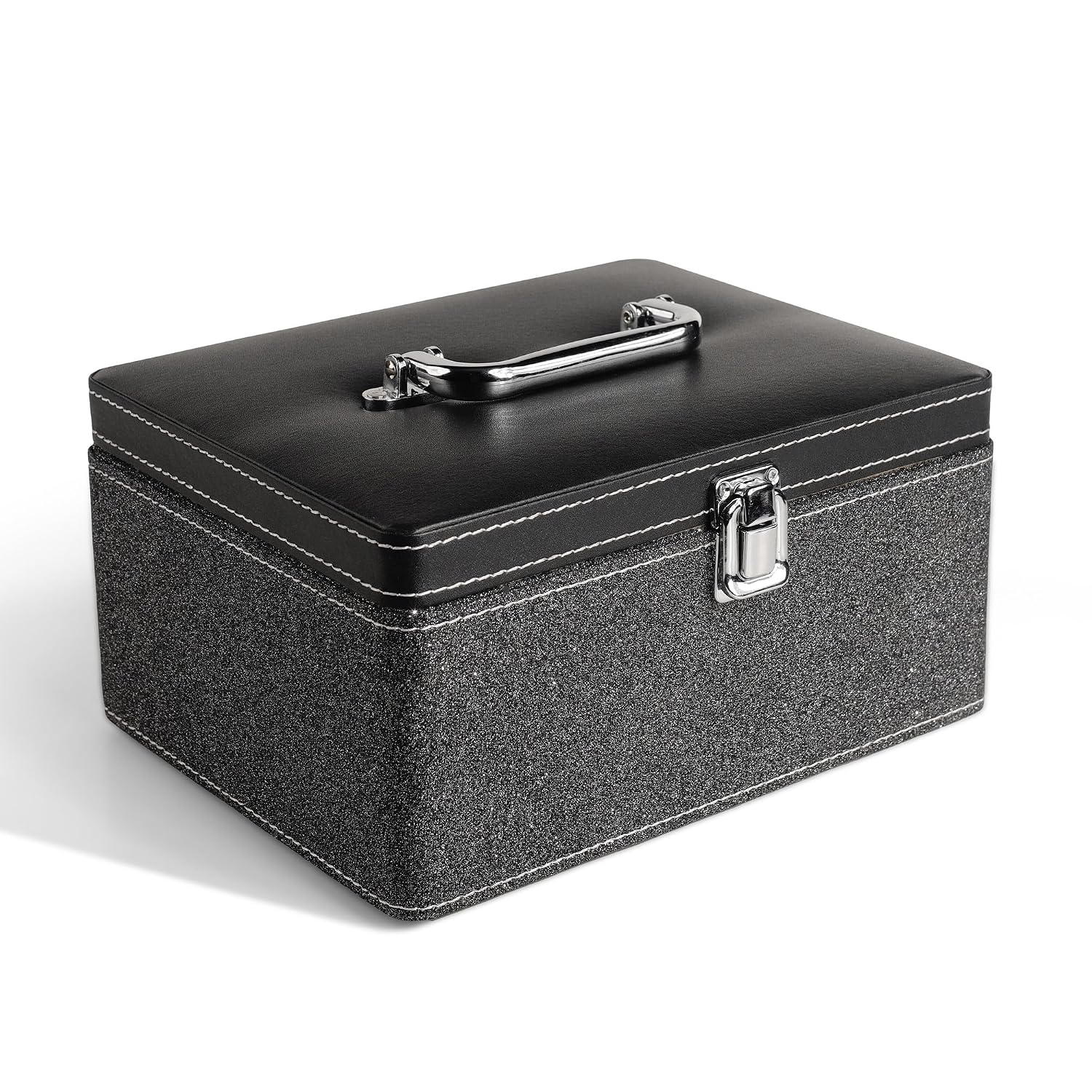 Makeup Box – Vanity Box for Women Bridal – Cosmetic Box Organiser, Durable, Stylish Finish for Home or Travel, Large Capacity Beauty Case for Brushes, Lipsticks & Skincare, Black