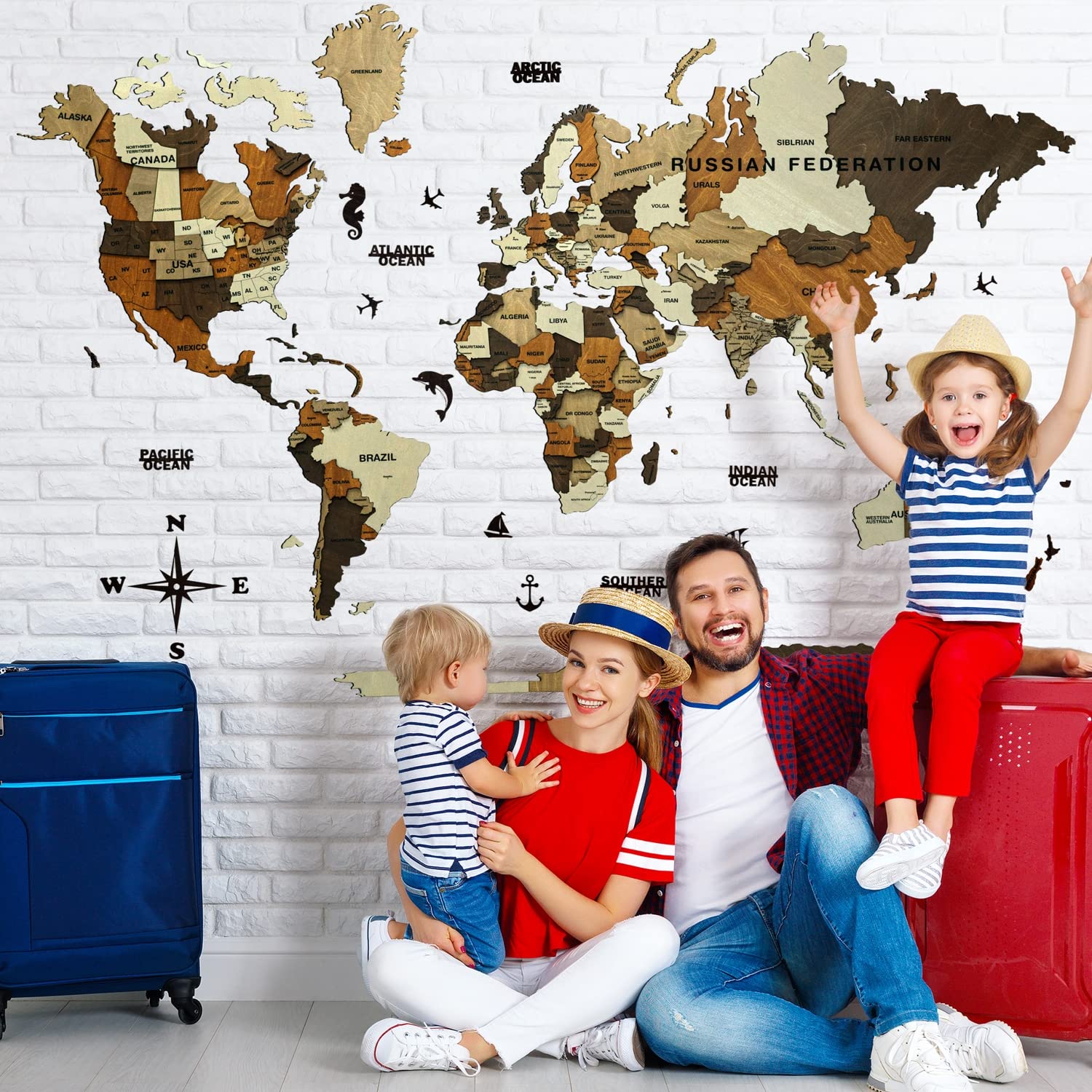 Woodsify 3D Wooden World Map Wall Decor, Large Standard Colorful World Map Wall Decor Wooden for Office Wall Decoration Items, Corporate Gift, Travel World Map Diwali Gift (STANDARD, L – 59″*35″)