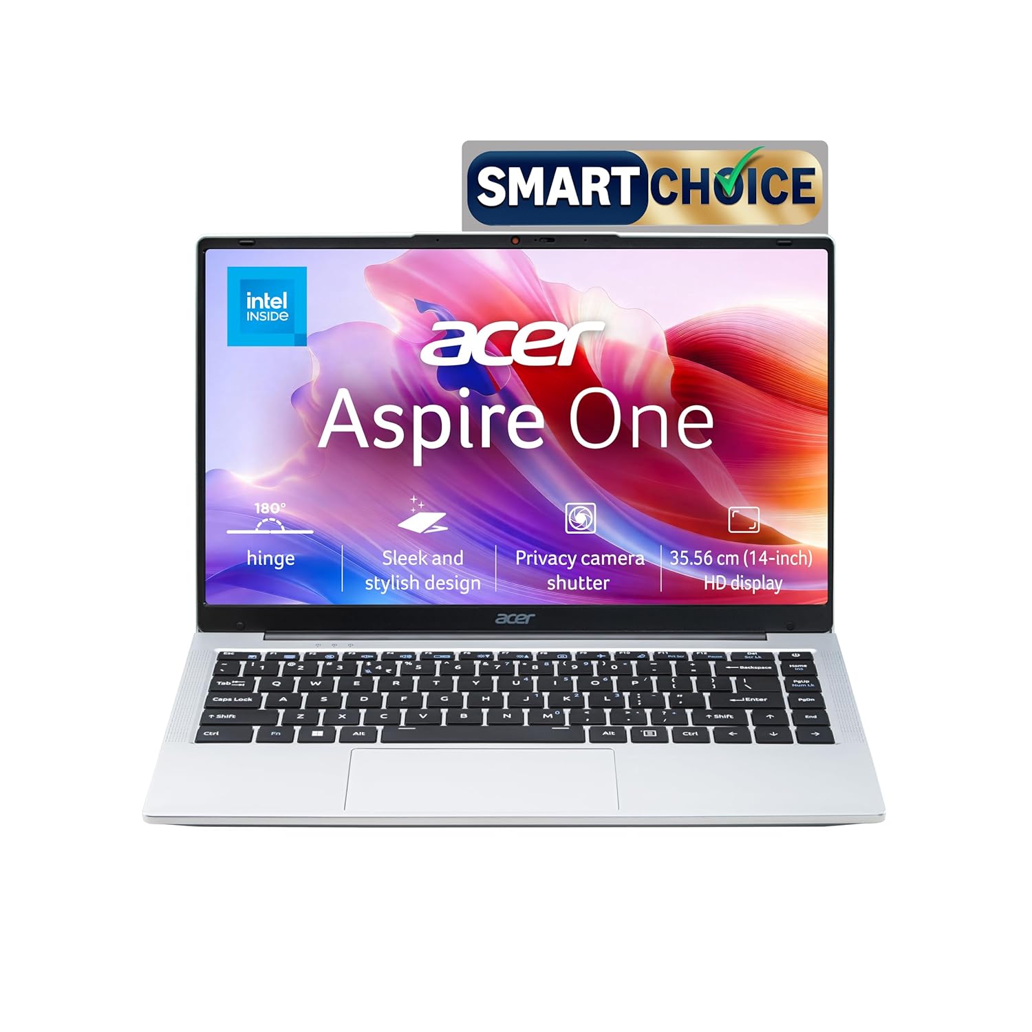 Acer Smartchoice Aspire One, Intel Core Celeron N4500, Office 2024 + M365 Basic, 12GB LPDDR4X / 512GB SSD, 14.0″/35.56cm TN HD Display, Win 11 Home, Pure Silver, 1.3KG, A114-45, Thin and Light Laptop