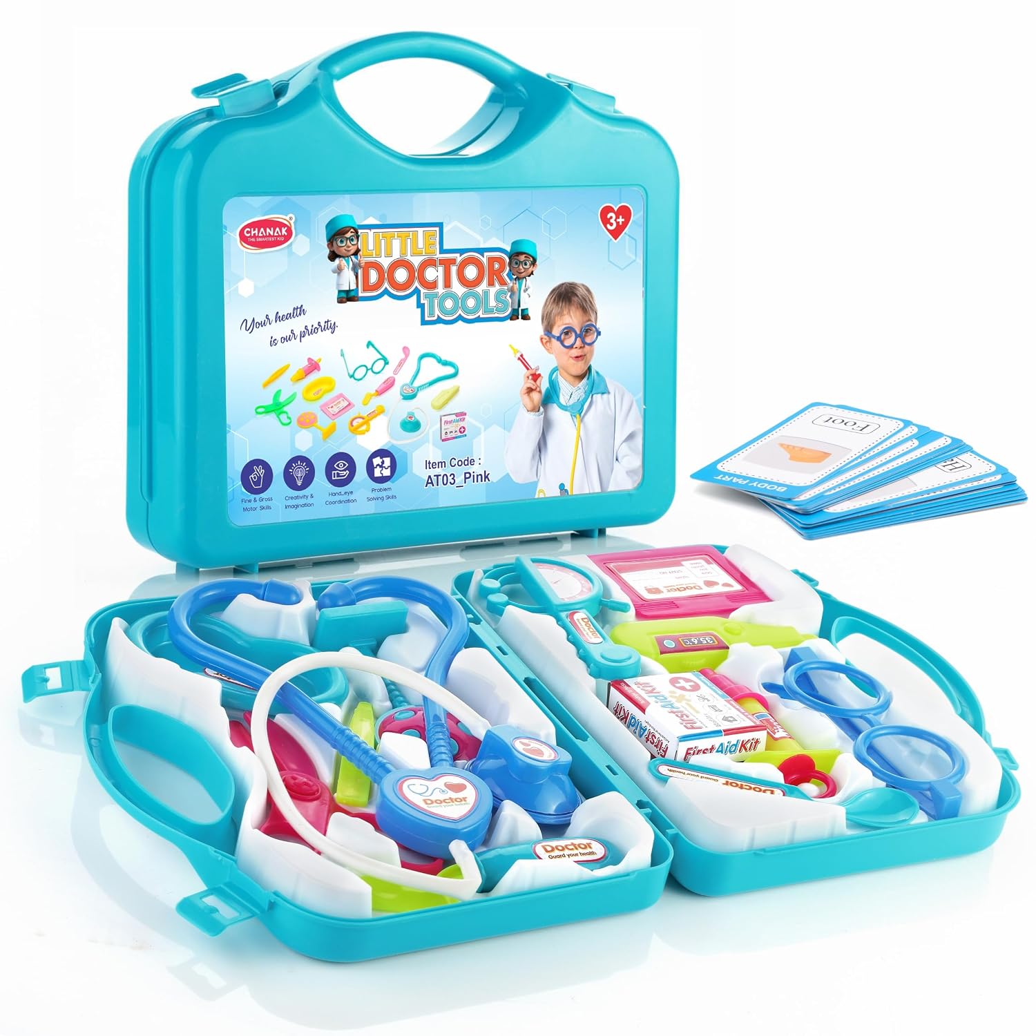 Aditi Toys Playset for Kids, Pretend Play Doctor Set with Foldable Suitcase and 17 Flashcards for Kid, Doctor Kit Toyset for Kids Above 3 Years, BIS Approved.