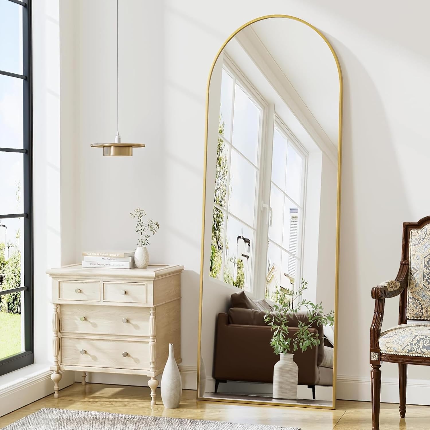 The Artment your artistic apartment Vista Arched Unbreakable Floor Full Length Mirror | Large Free Standing with Aluminium Frame | Leaning for Living Room Home Decor (Gold (Arched), 160 X 50 CM)