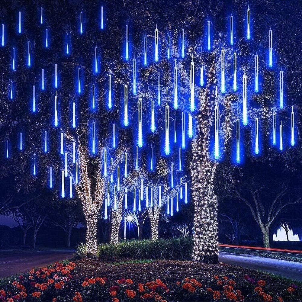 XERGY Meteor Lights 8 Tube 192 LED 12 Inch Waterproof Plug in Falling Rain Fairy String Lights for Diwali Lights for Decoration for Home Holiday Party Patio Outdoor Tree Decorations, Blue