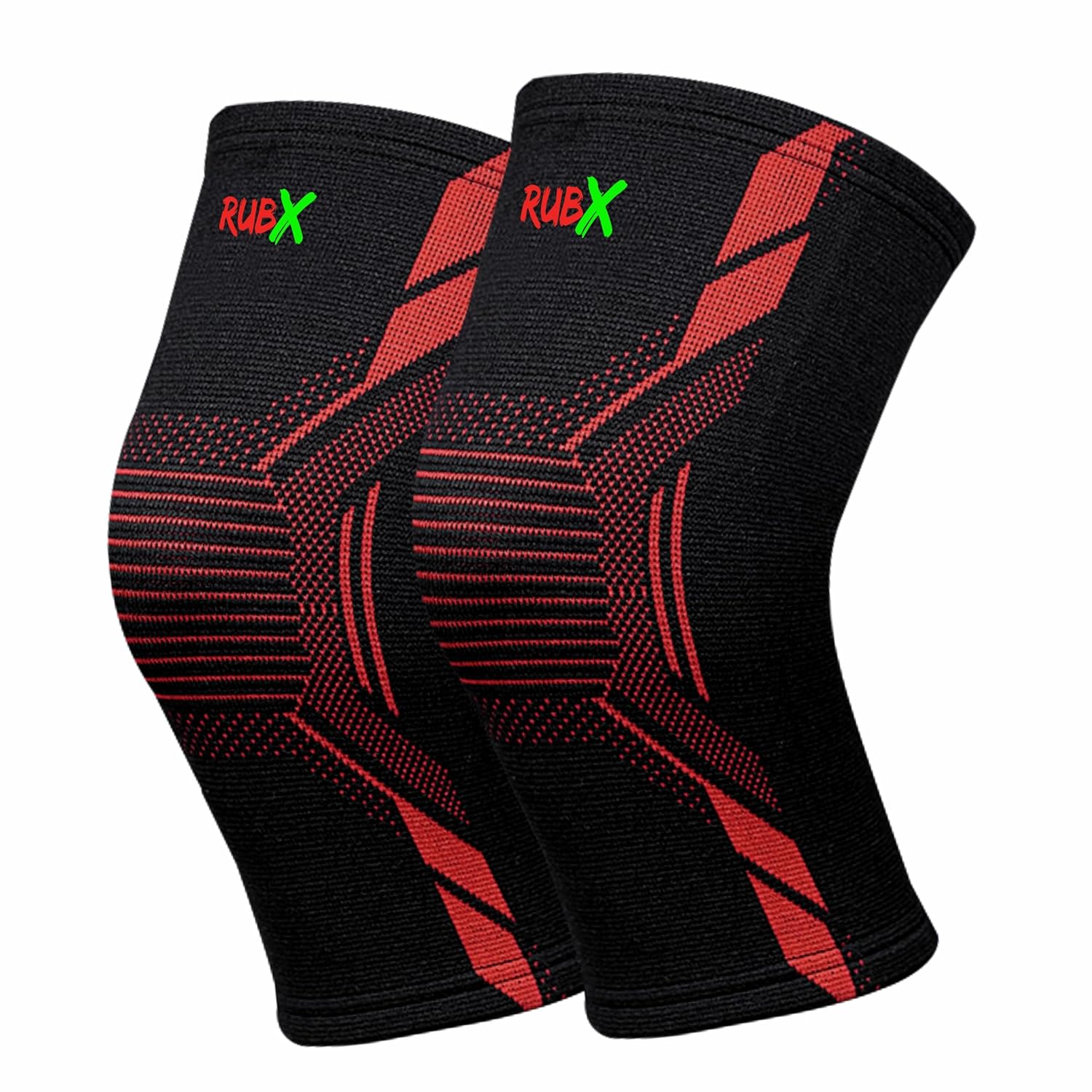 RUBX Active Knee Cap Support for Men & Women | Pain Relief Knee Brace | Anti-Sweat & Comfortable | Compression Knee Supporter for Joint Support, Sports, Gym & Injury Recovery (1 Pair) Red. Medium