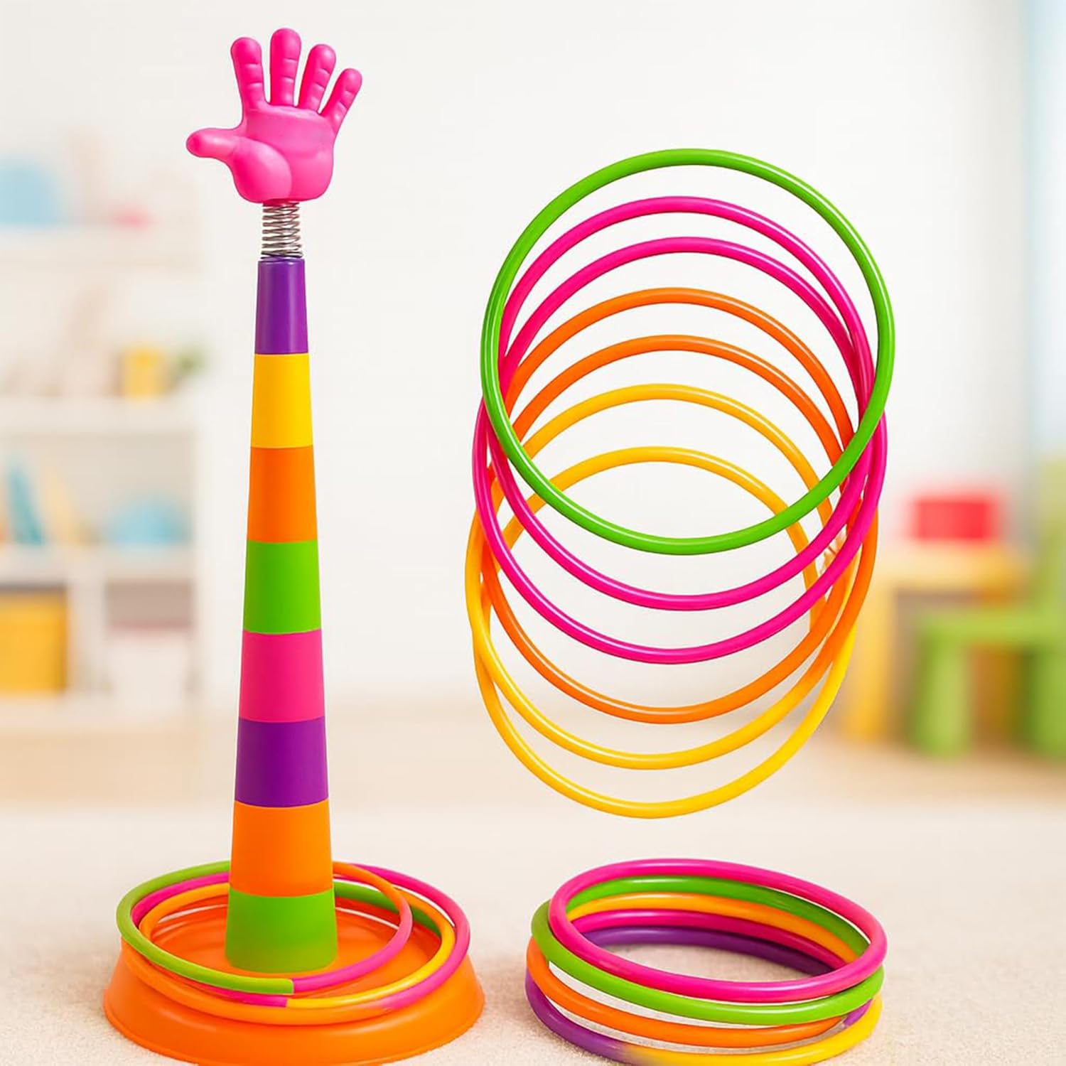 Toyshine 2 in 1 Ring Toss Game | Indoor Outdoor Fun Learning Activity Toy | Stacking Rings & Target Throw Game Color Recognition Aim and Strike Game for Kids 3+