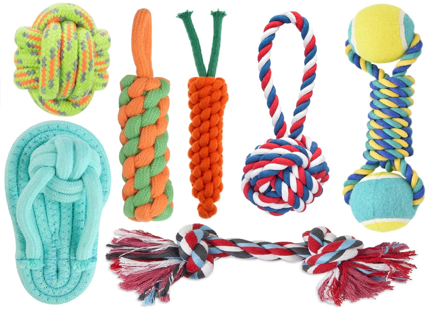 Tail Dog Toys + Dog Chew Toys + Puppy Teething Toys + Rope Toys + Dog Toys for Small to Medium Dog Toys + Dog Toy Pack + Tug Toy + Dog Toy Set + Washable Cotton Rope for Dogs(Pack of 7)