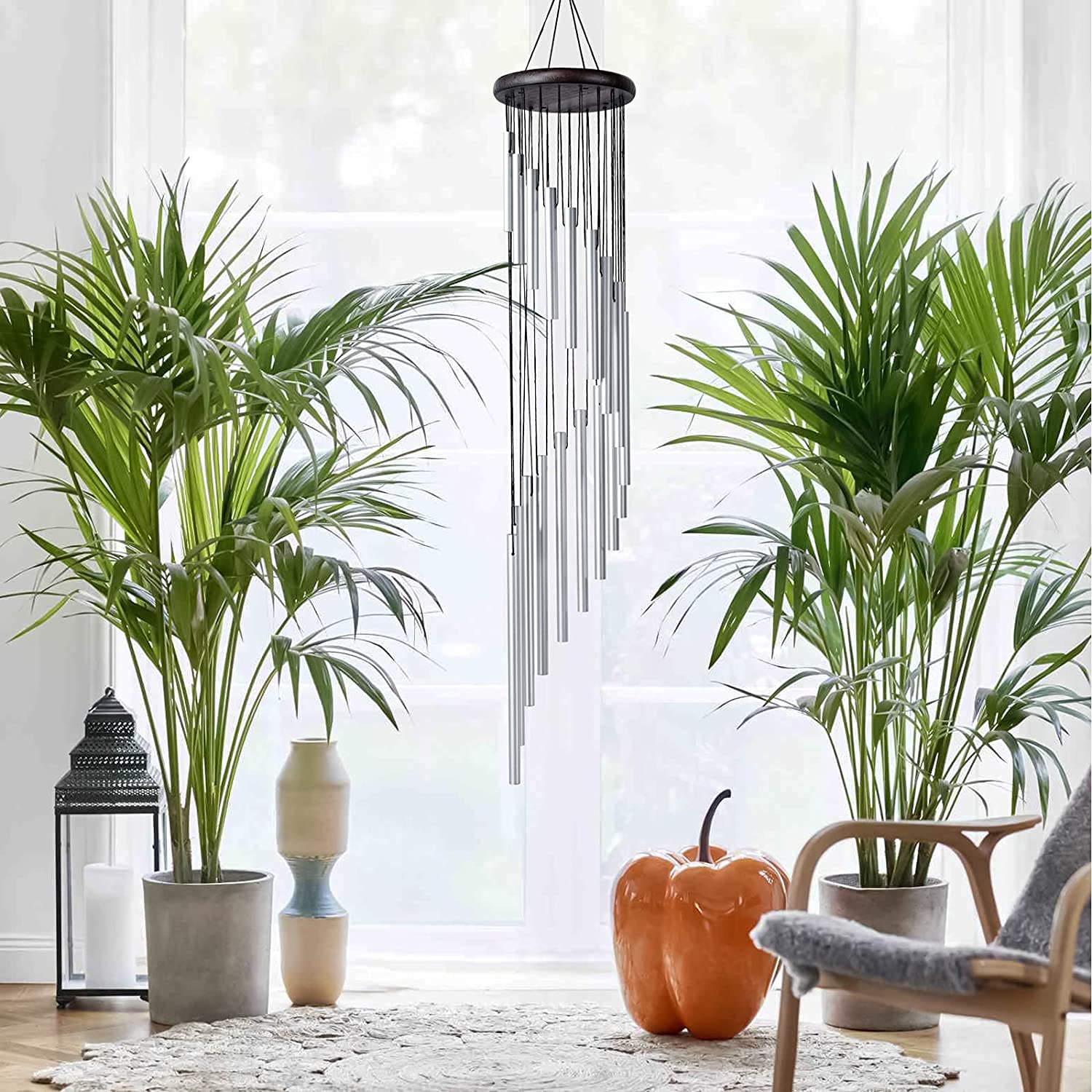 NATURE’S MELODY Silver Aluminum Wind Chimes for Home Positive Energy | Wind Chimes for Balcony Bedroom with Sweet Sound (36 inch Long)