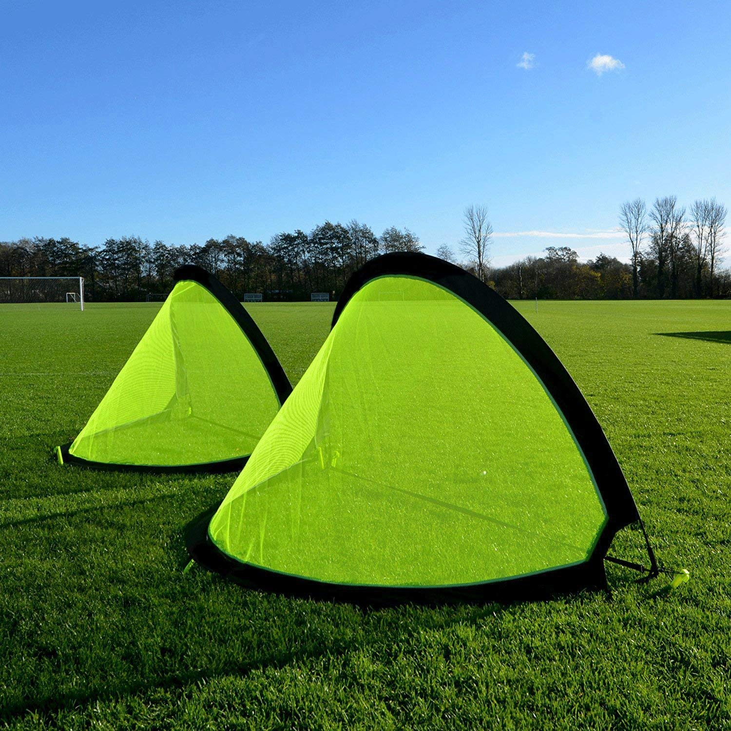 MRT Sports Sports Quick Setup Set of 2 Easy Folding Storage Sports Pop-up Net Soccer Goal Post for Kids with Free Carry Bag (Small)