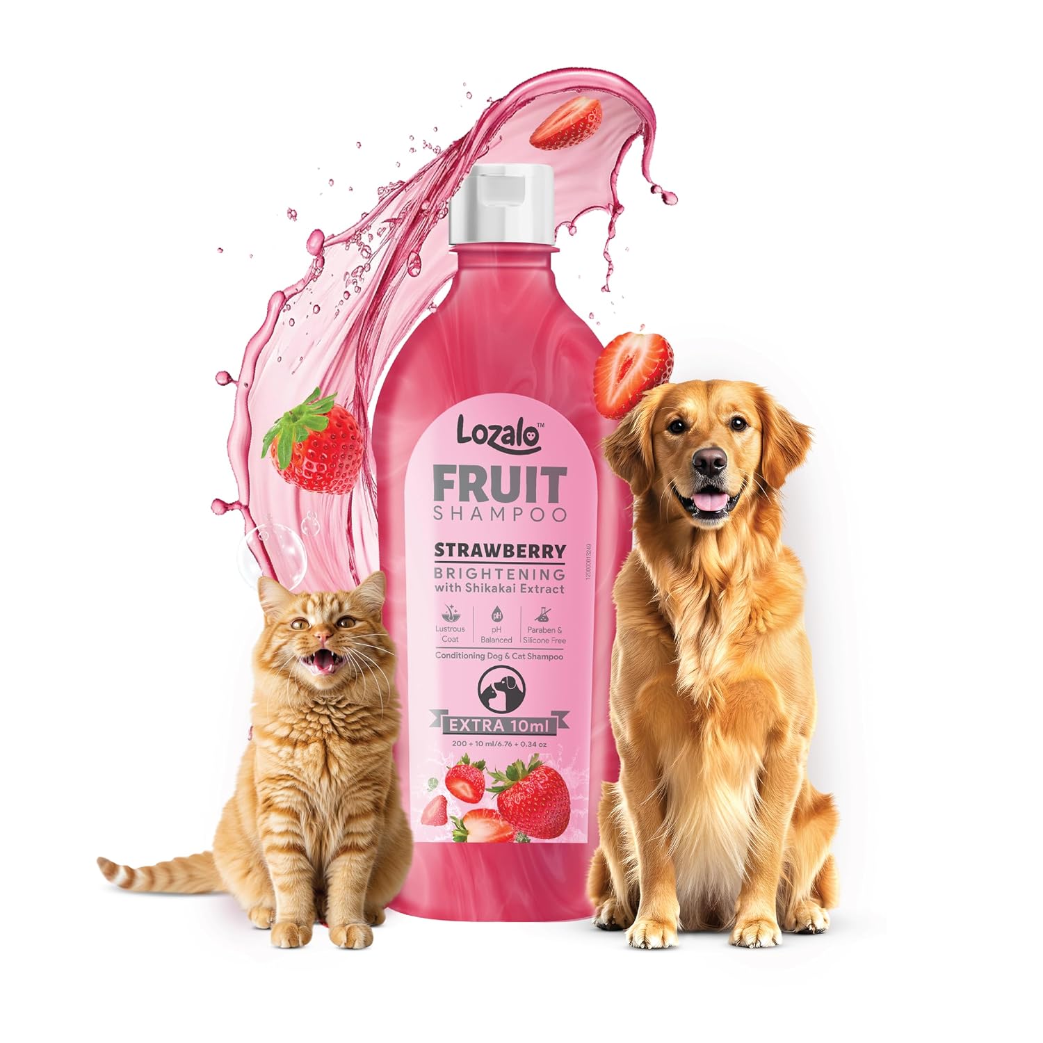 Lozalo Fruit Pet Shampoo 200 ml, Strawberry, Controls Bad Odour & Keep Pets Calm pH Balanced, Paraben Free Conditioning Shampoo for Dogs & Cats of All Breeds, Brightening with Shikakai Extract