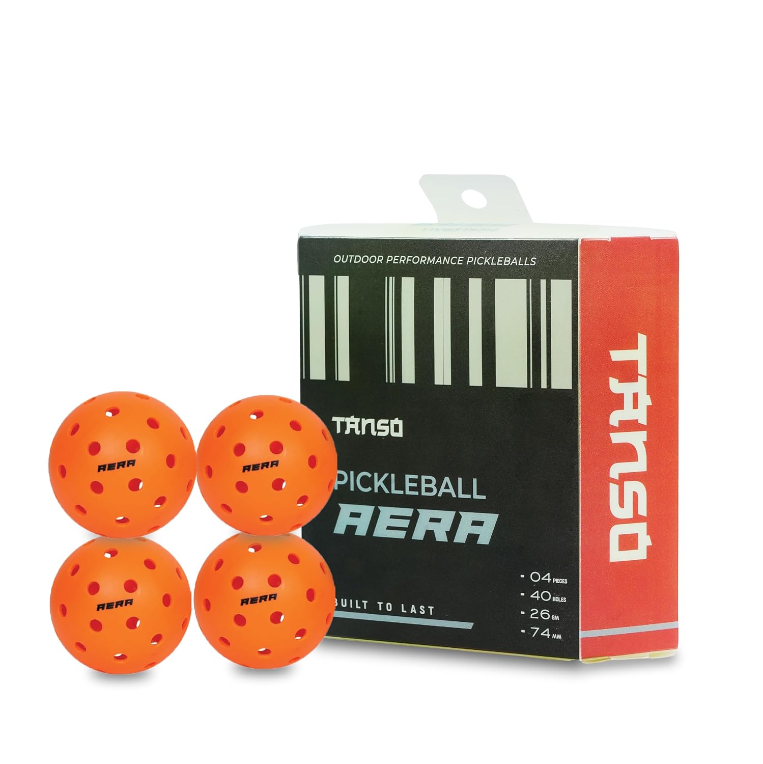 Tanso Aera Pickleball Balls for Outdoor Tournament Play (Pack of 4 pickleballs, 40 Precise Holes, Active Bounce, Durable with Less Abrasion, Orange Colour Pickleball Balls)