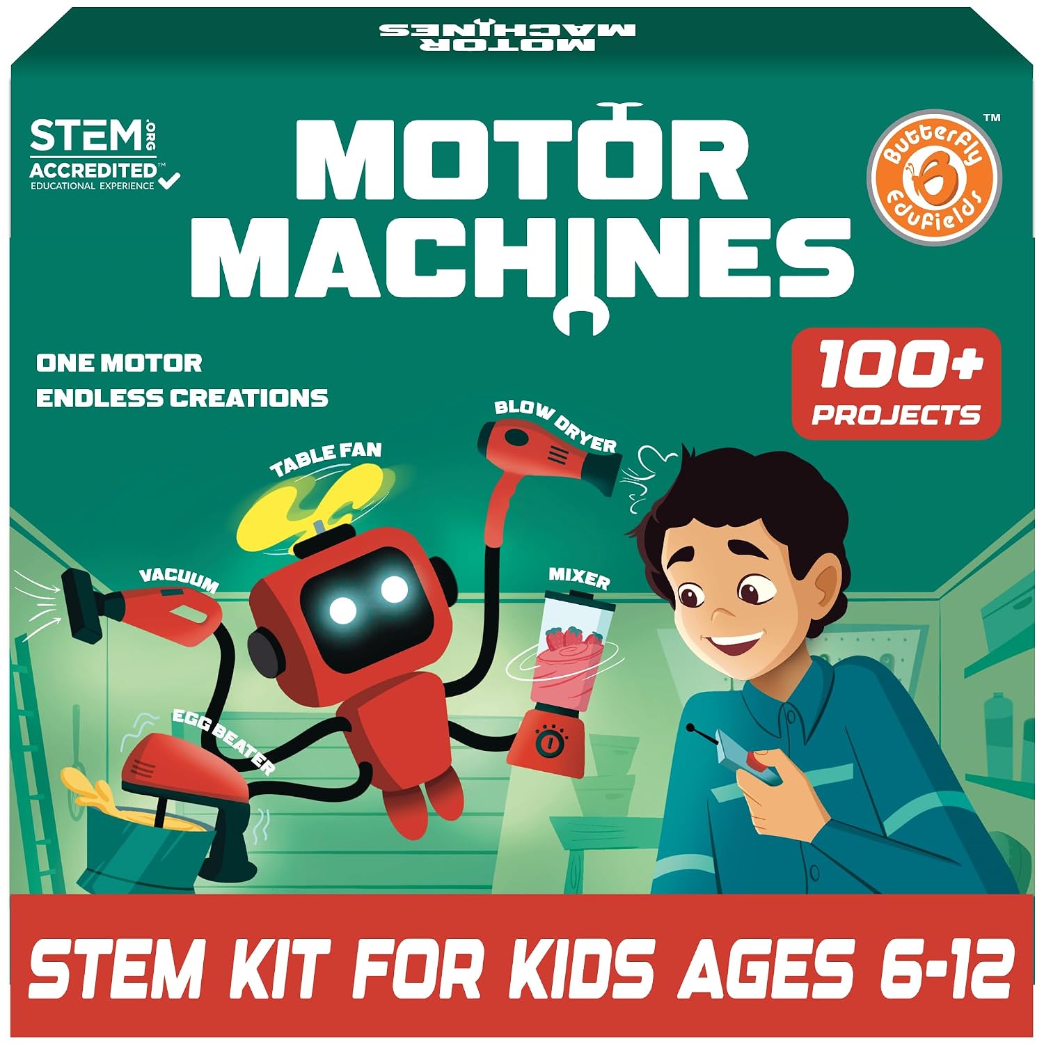 Butterfly EduFields 100+ Motor Machines STEM Kit for Kids Age 6-12 | Build Engineering & Science Projects | Toys for Boys & Girls 7-14 Years | Birthday & Return Gift