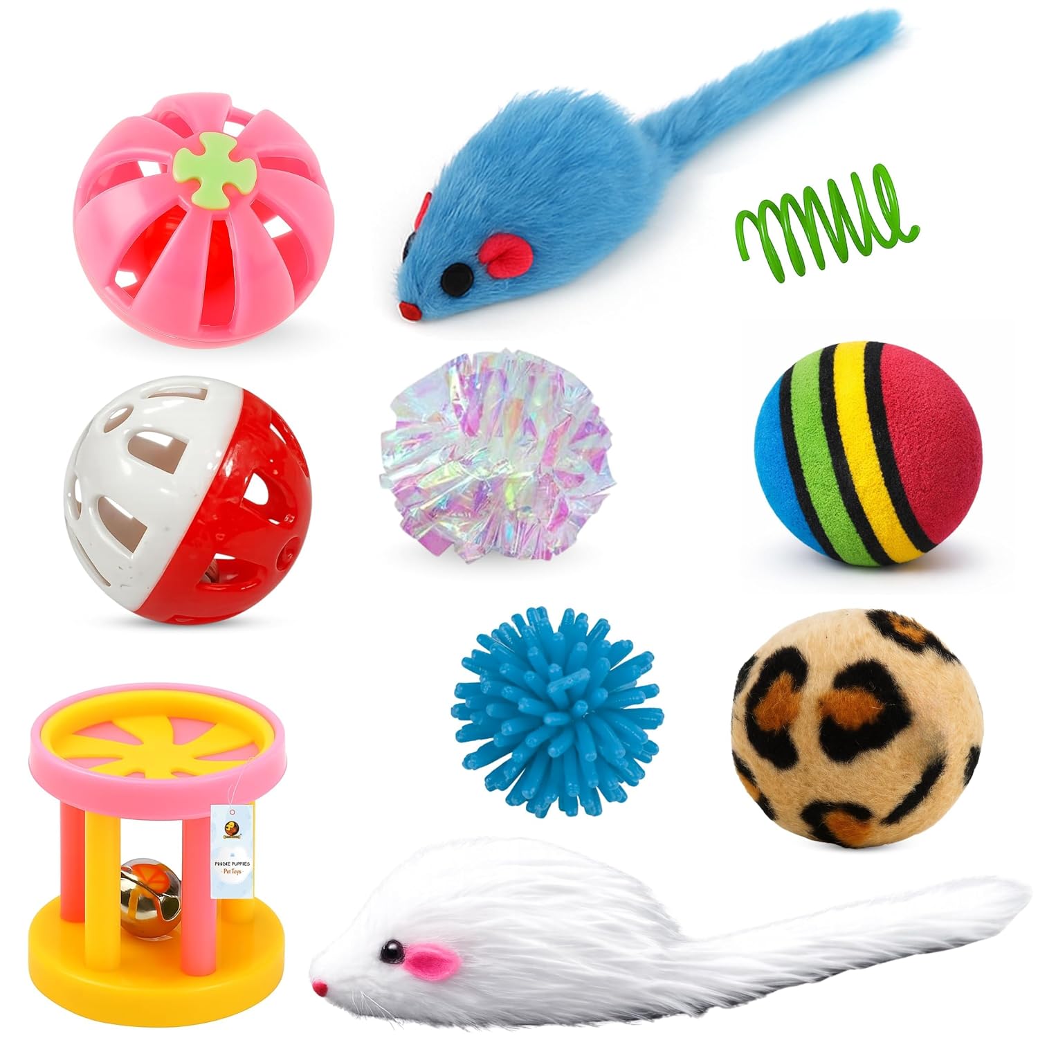 Foodie Puppies 10 Pcs Interactive Cat Toy Combo Set | Assorted Balls, Mouse, Spring & Ball Bell Toys for Cats & Kittens | Indoor Play, Hunting, Exercise & Mental Stimulation