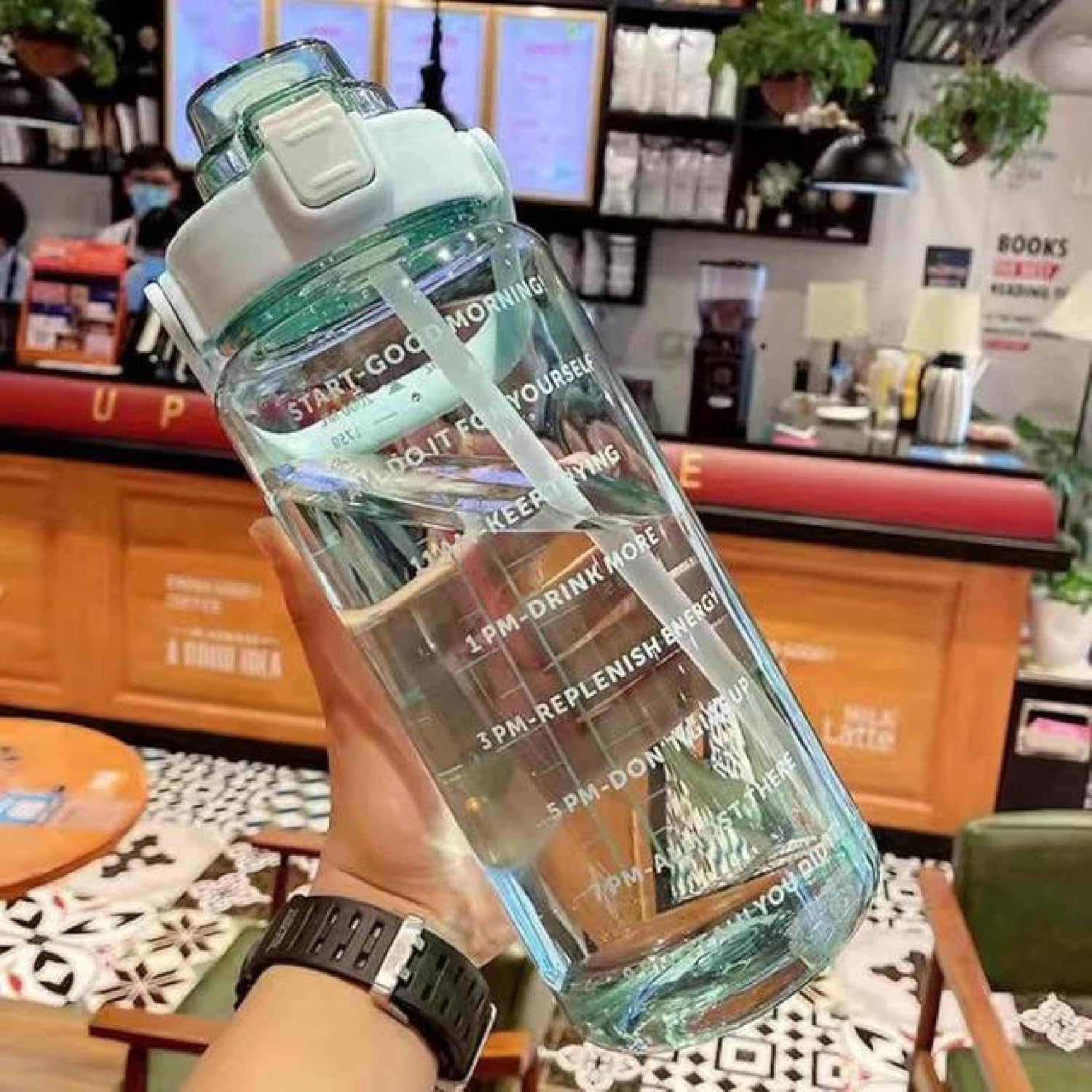VISBY INDIA 2 L Capacity Belt Straw Transparent Motivational Water Bottles|Time Marker Leak Proof&Break-Proof|Best Usage For Office/School/Gym/Travel Bottle|Bpa-Free Fitness Sports Bottle (GREEN)