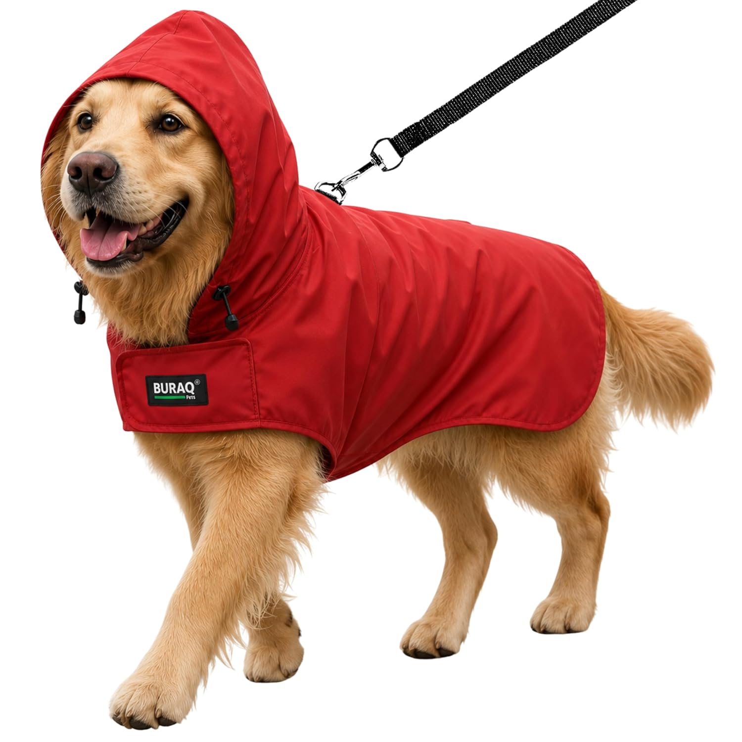 Buraq Pets Dog Raincoat, Waterproof Pet Jacket with Hood & Leash Hole, Protects from Rain & Mud for Small to Large Dogs (S – Red)