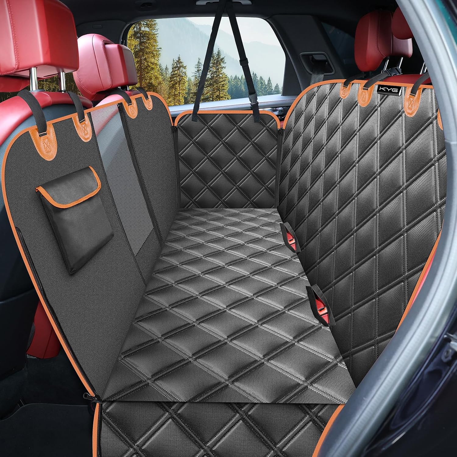 KYG Dog Car Seat Cover Dog Hammock for Car Back Seats with Side Protection & Mesh Visual Window, Durable Scratch Proof and Waterproof Pet Car Seat Cover for Cars/Trucks/SUV 53.15 X 58.27 Inches Black