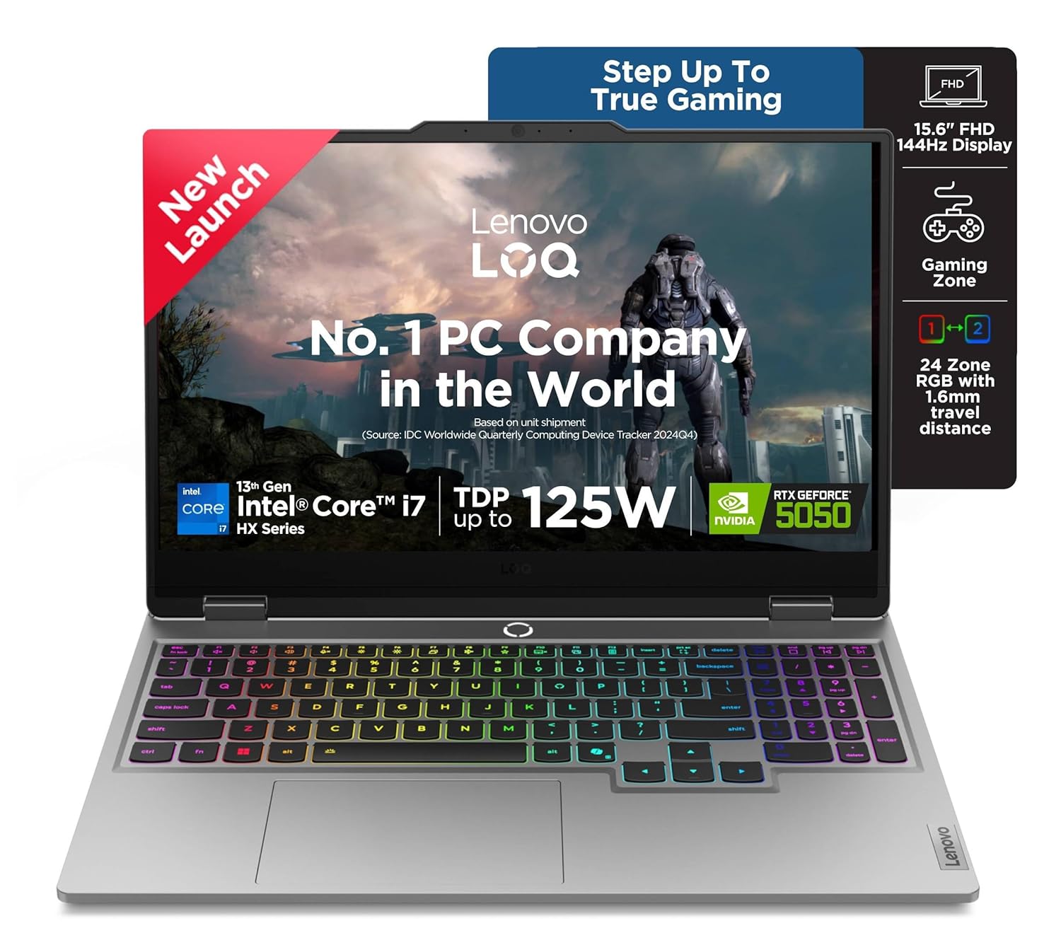 Lenovo LOQ 2025 Intel Core i7-13645HX| NVIDIA RTX 5050 8GB (16GB RAM/1TB SSD/144Hz Refresh Rate/440 AI TOPS/15.6" (39.6cm)/Windows 11/Office 2024/3 Mon.Game Pass/Grey/2.4Kg), 83JE019XIN