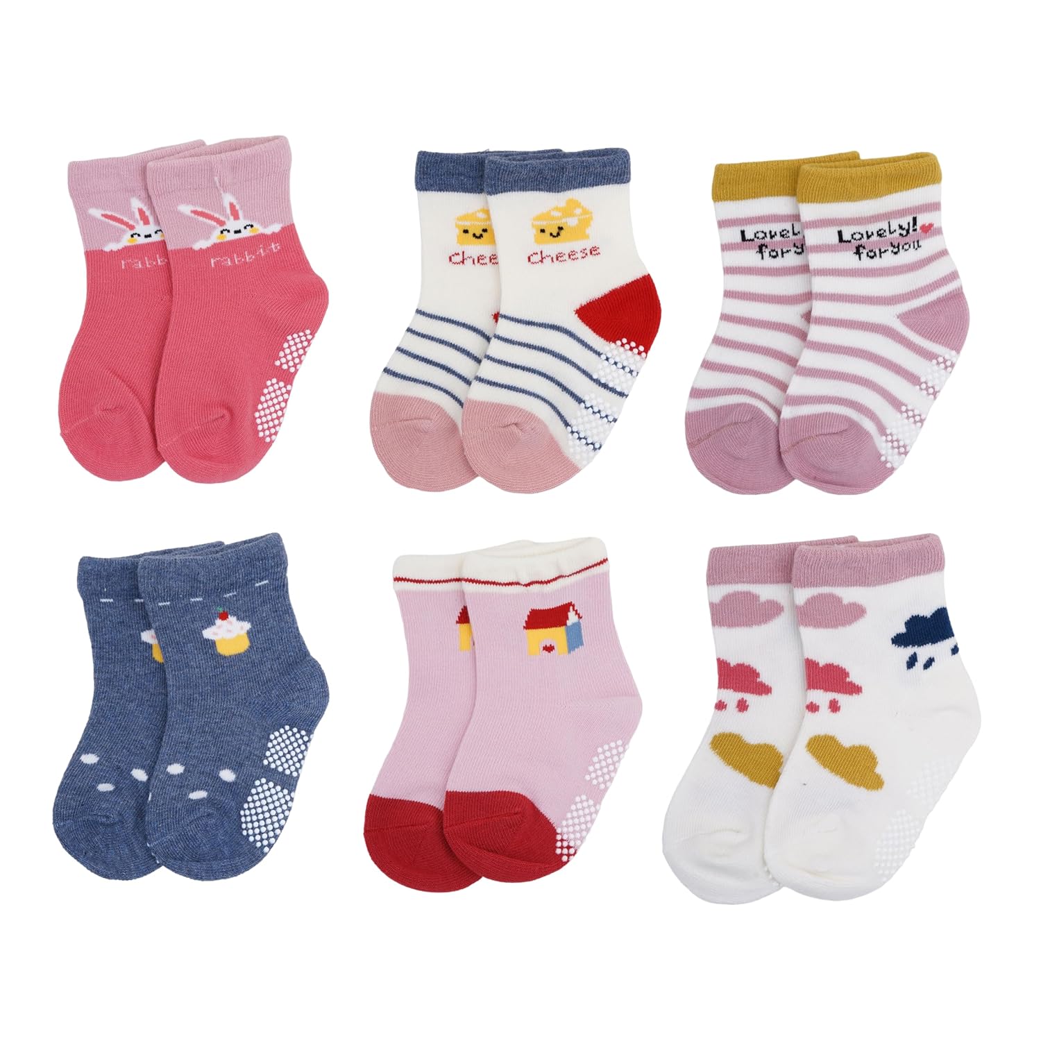 Anti Skid Socks for Baby Boys & Baby Girls Age 0-1 Yrs. | 1 to 3 Yrs. |3 to 5 Yrs.| Non Slip Grip | Soft Stretchable Grip for Crawling, Walking | Breathable |Pack of 6