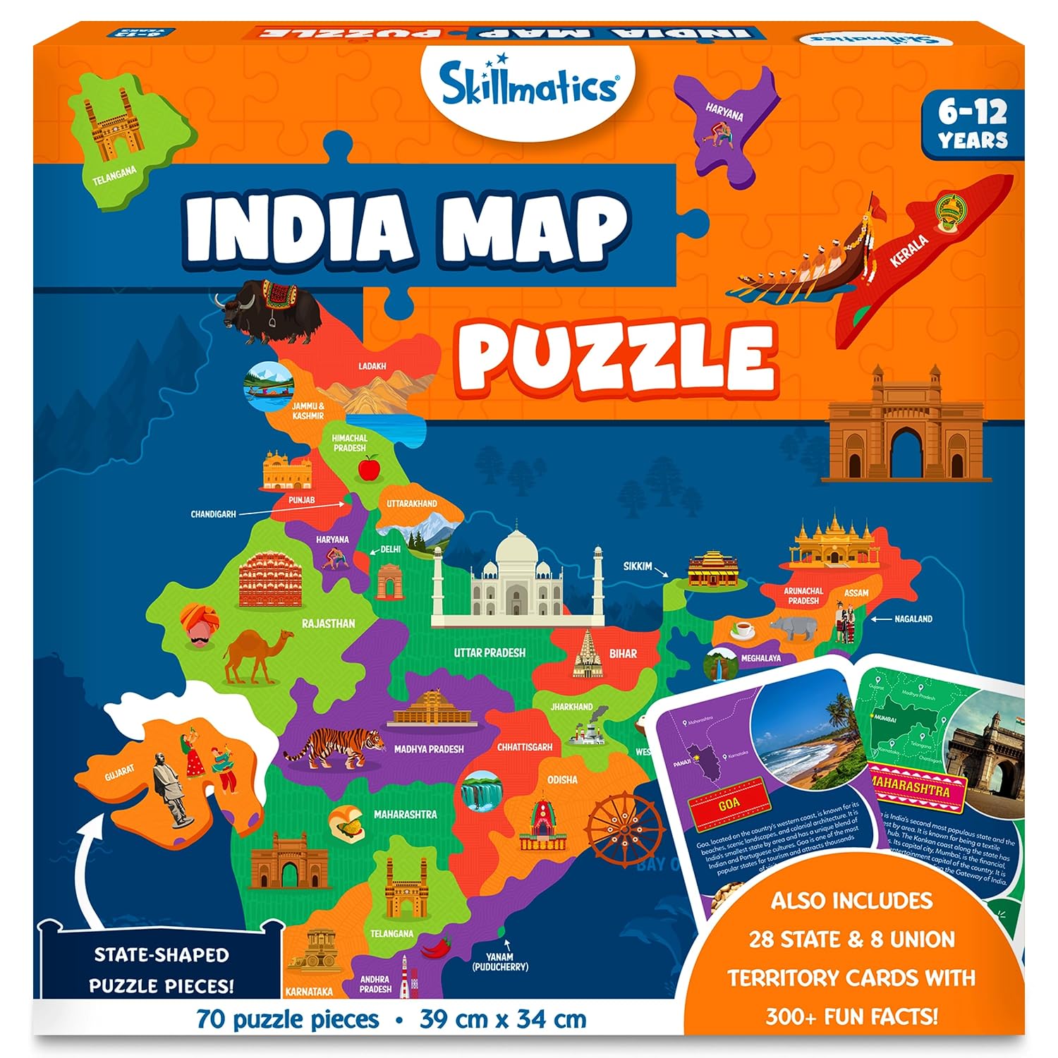 Skillmatics India Map Puzzle 70-Piece Educational Geography Puzzle