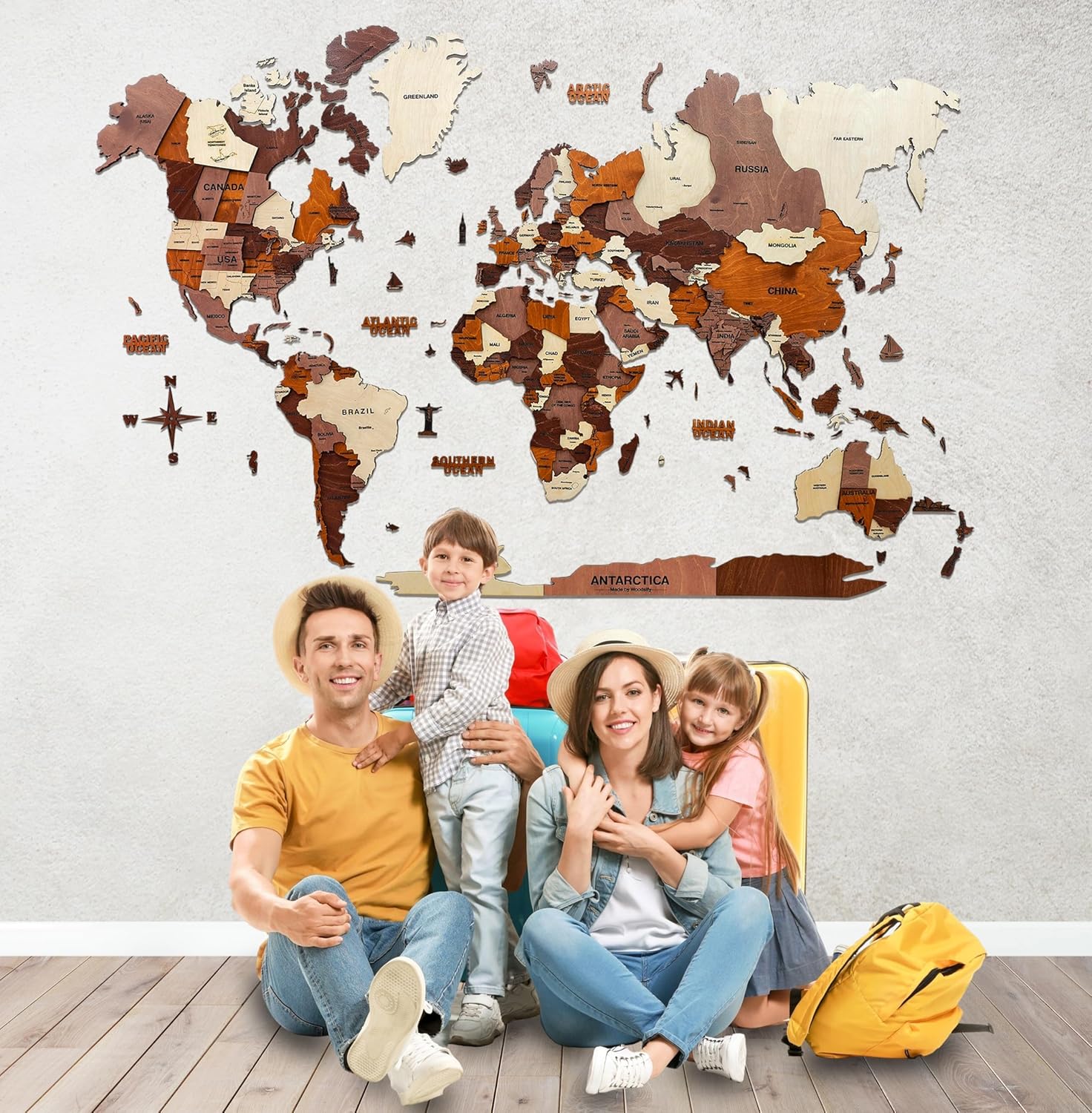 Woodsify 3D Wooden World Map Wall Decor Office Wall Decoration Items, Corporate Gift, Office Wall Decor, Living Room Wall Decoration, Travel Map Diwali Gift, Home Decor- Medium 43″*24″