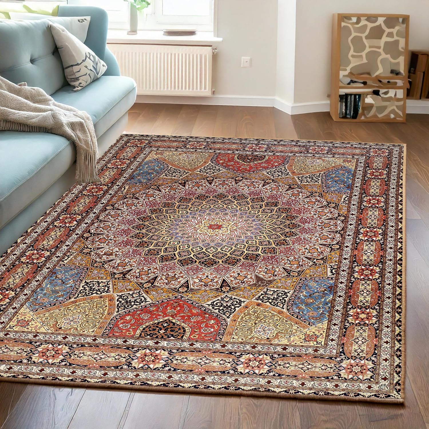 ishro home 3 x 5 Feet 3D Jet Multi Printed Carpet Rug Runner and Carpets for Bedroom/Living Area/Home with Anti Slip Backing (Royal Zari, 3×5 fts)