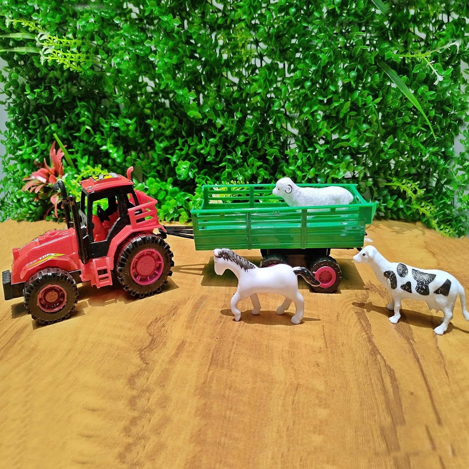 MUREN Tractor Trolley Toy for Boys with 3 Animals- Farmer Tractors Pull Back Toy for 2-10 Years Kids-Toy Tractor Vehicle for Pretend Fun Play-Multicolor