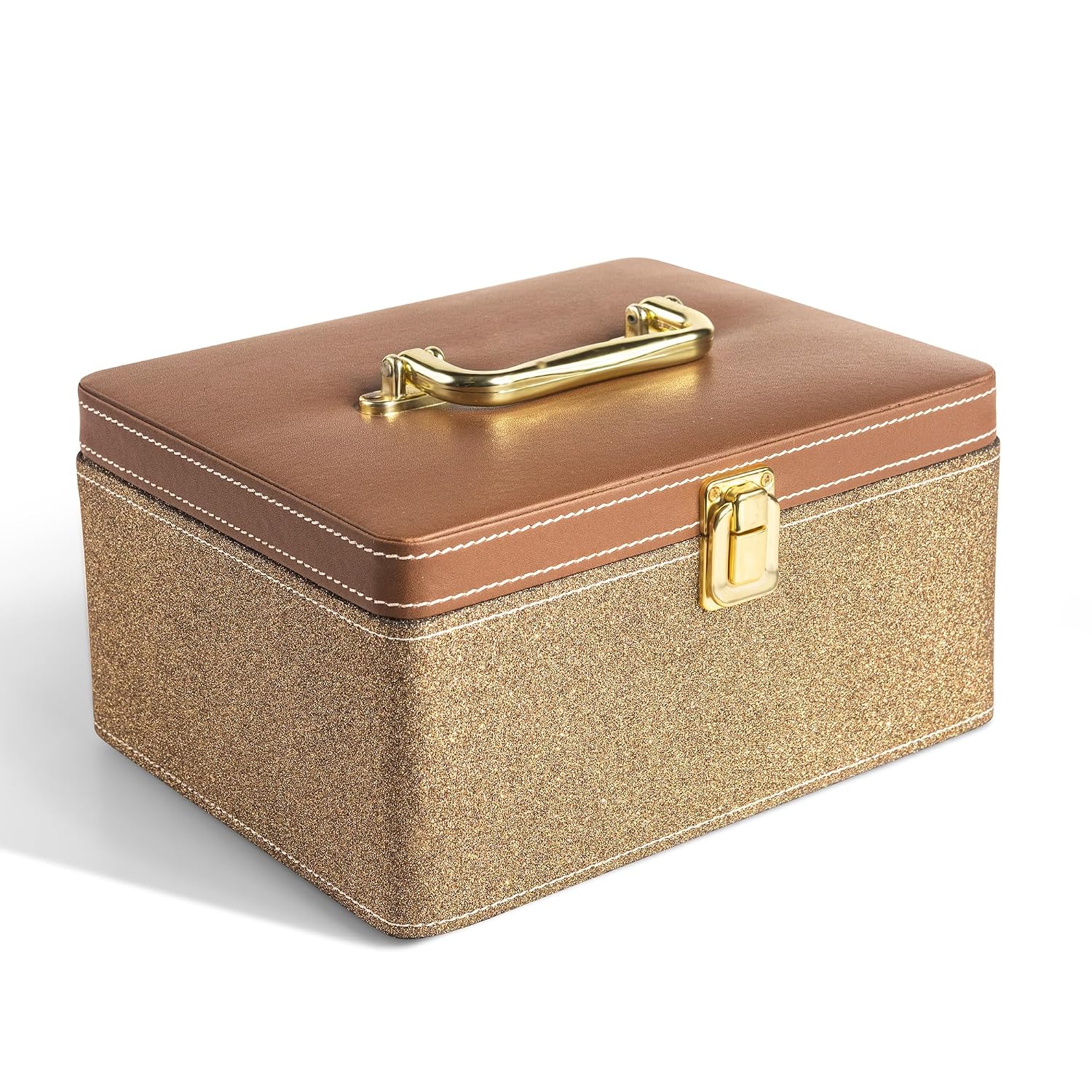 Makeup Box – Vanity Box for Women Bridal – Cosmetic Box Organiser, Durable, Stylish Finish for Home or Travel, Large Capacity Beauty Case for Brushes, Lipsticks & Skincare, Gold