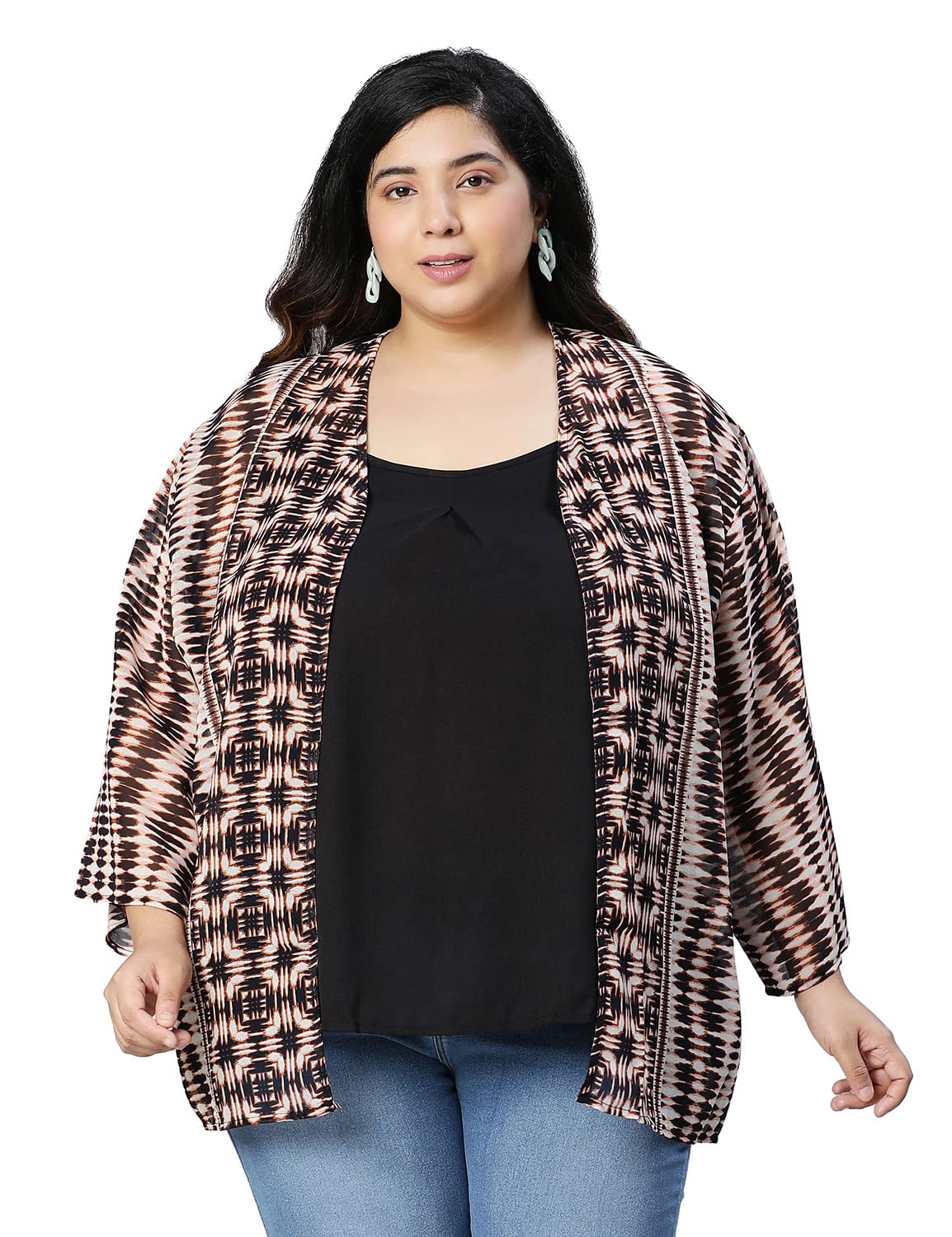 oxolloxo Plus Geoment Polyester Print Shrug