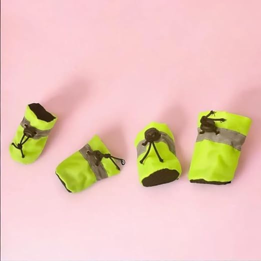 100% Polyester Warm Comfortable Water Resistance Pet Boots/Shoes for Dogs & Cats (Neon Green, Large)