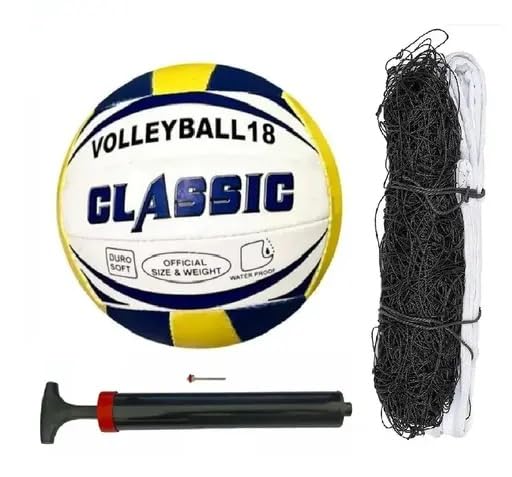 HTM Sports Volleyball Ball Set with Pump + Volleyball net 4 Side Taping for Indoor/Outdoor Play Size: 4 with Hand Pump