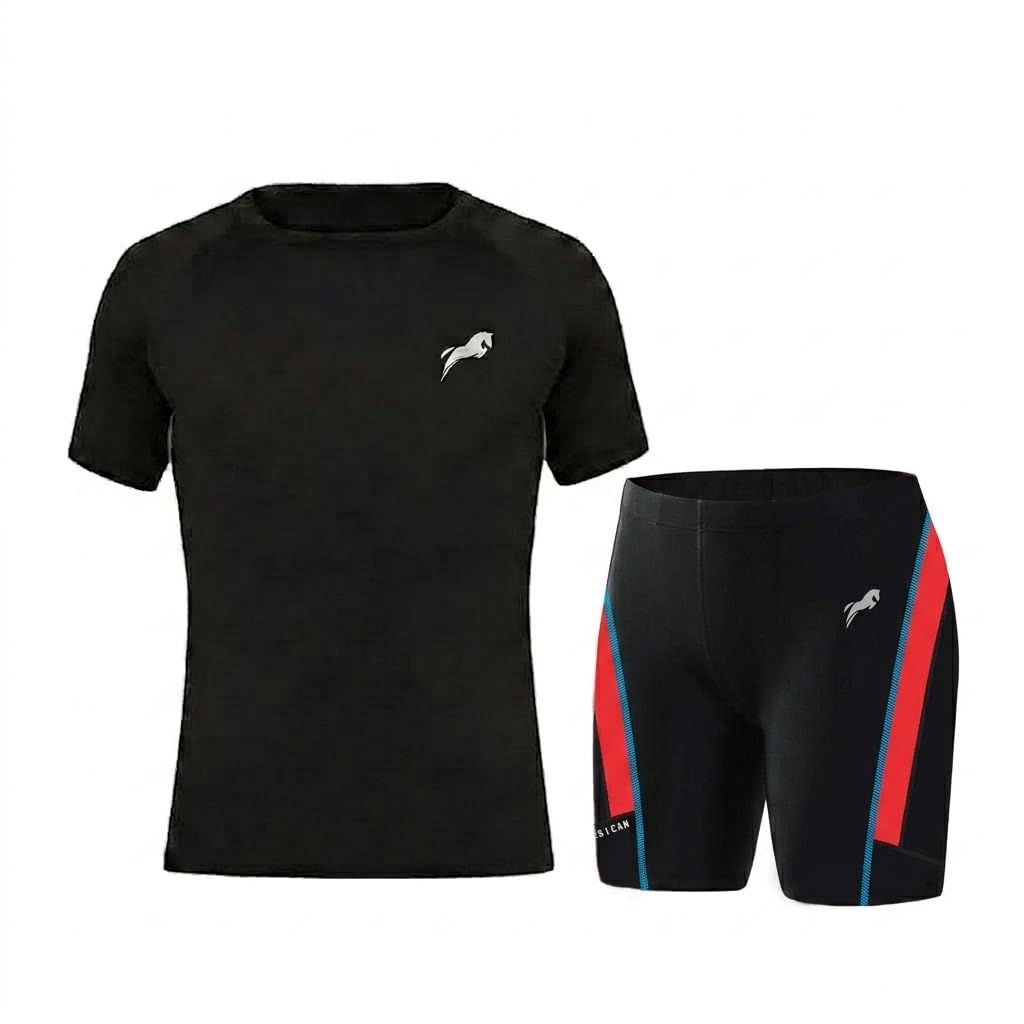 JUST RIDER Swimwear Half Sleeve T-Shirt and Shorts for Men & Women Men’s Swimming T-Shirt and Swimming Shorts Set, Polyester, Quick-Dry, Chlorine-Resistant, Flatlock Seams