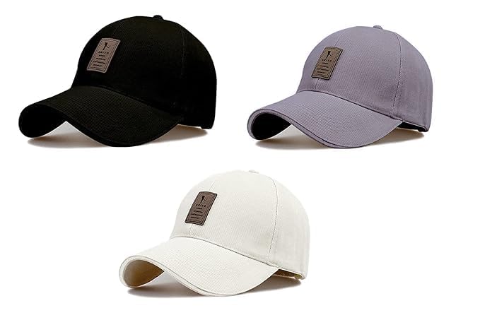 Combo Pack of 3 Cotton Caps for Men & Women Unisex Adjustable Strap Free Size Sports Cap for Summer Cricket Gym Travel
