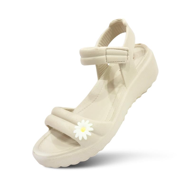Women’s Platform Wedge Sandal with Daisy Flower Embellishment | Ankle Strap EVA Sole | Lightweight Casual Sandal for Women & Girls | Comfortable Daily Wear
