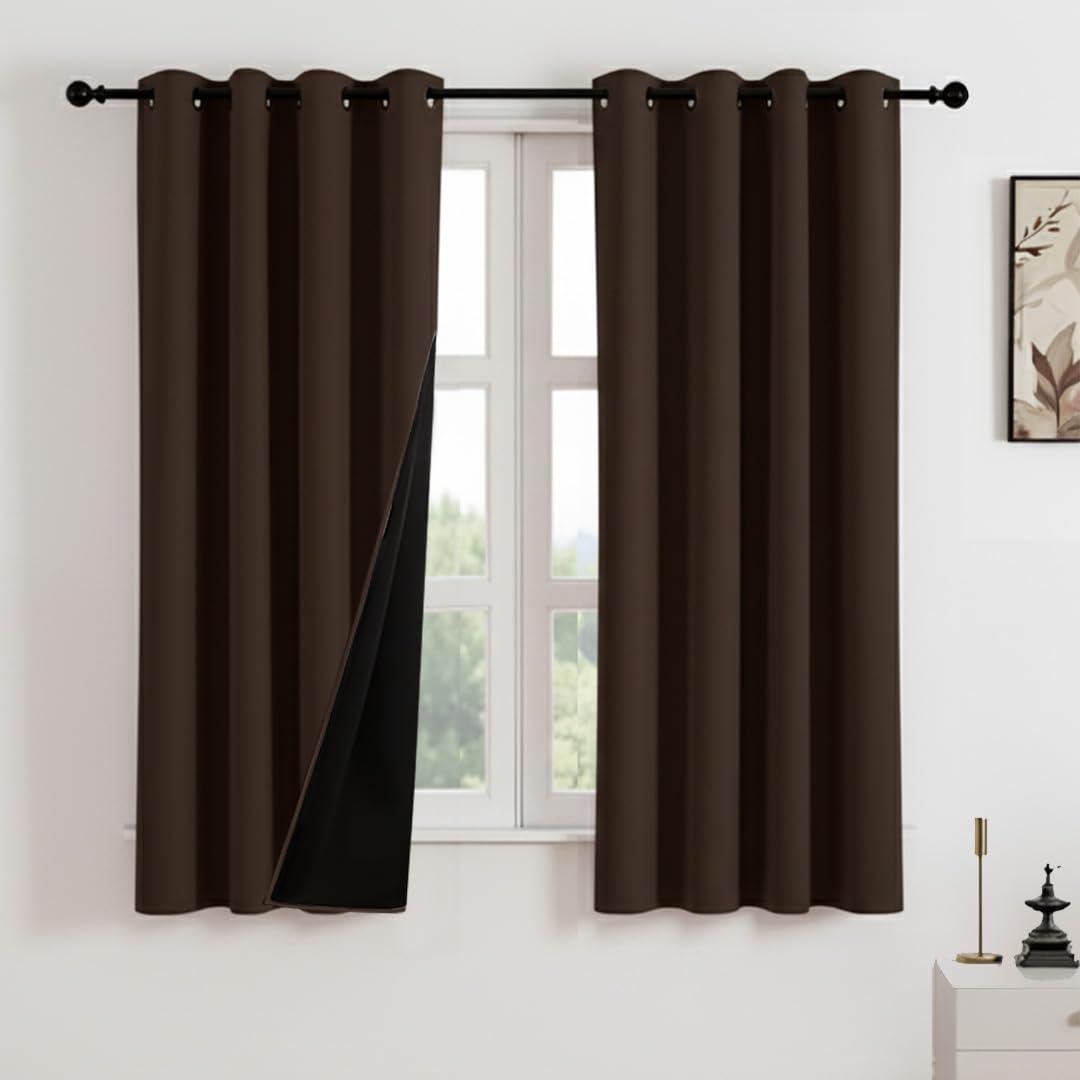 HOMEMONDE 100% True Blackout Curtain Window 5 Feet 1 Piece – Thermal Insulation, Fade Resistant & Black Backing Drapes – (60 Inch, Dark Brown)