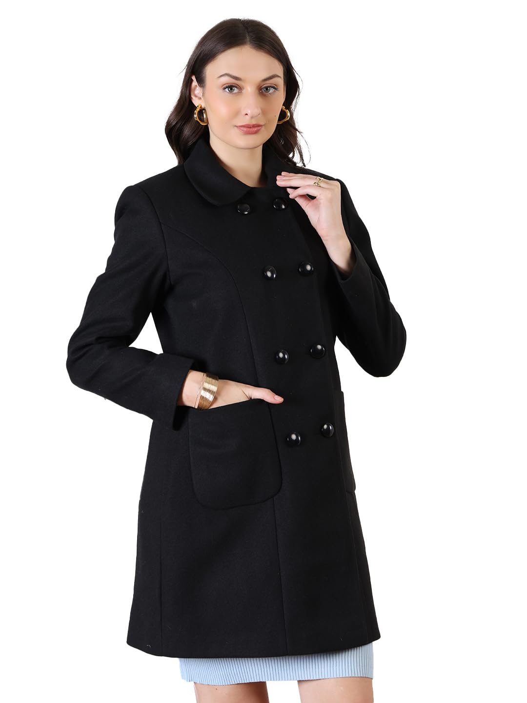 CHKOKKO Women Classic Long Winter Coat Double Breasted | Knee Length Design with a Sophisticated Spread Collar and Convenient Front Pockets for All Occasions