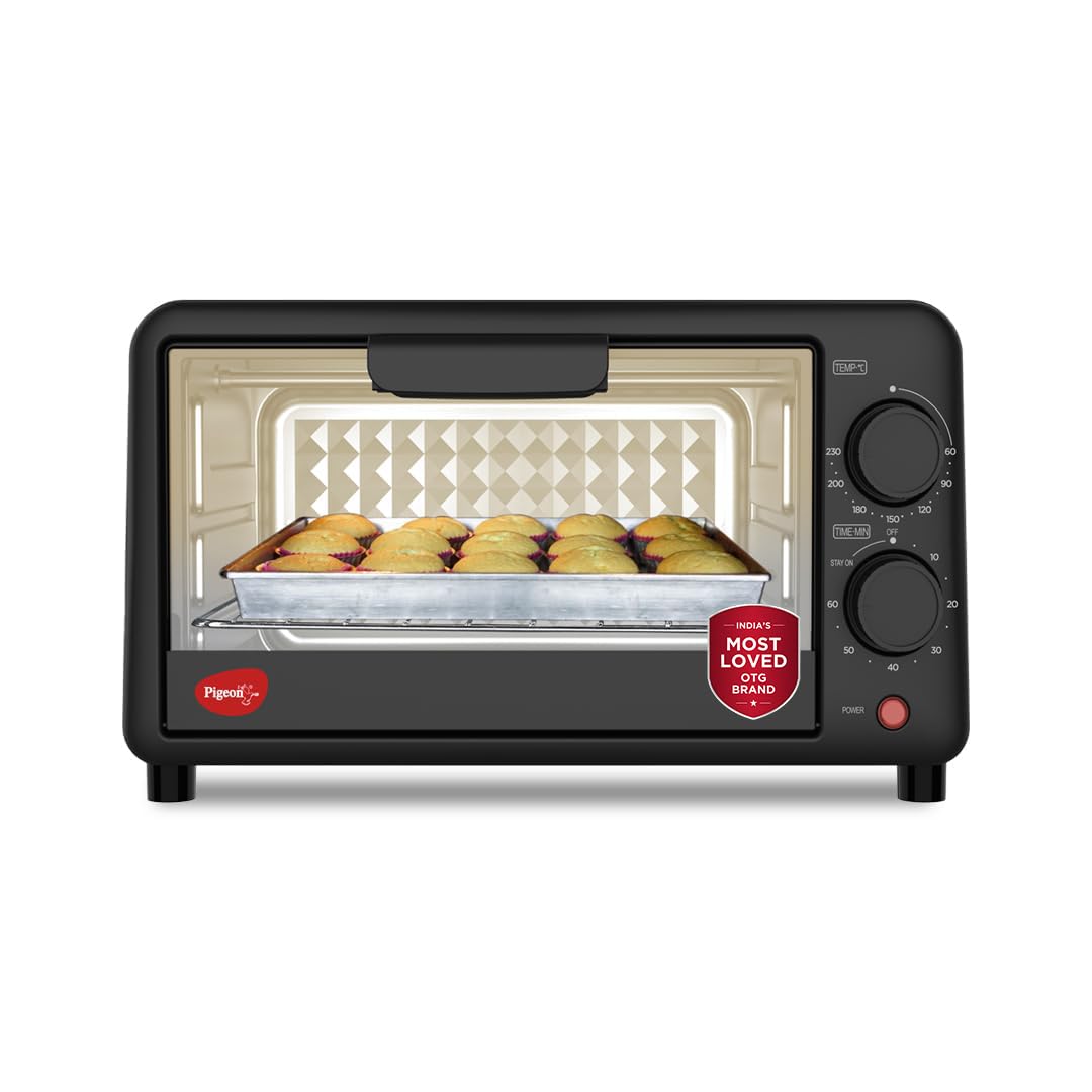 Pigeon Oven Toaster Grill (12381) 9 Liters OTG Without Rotisserie for Oven Toaster and Grill for Grilling and Baking Cakes (Grey)