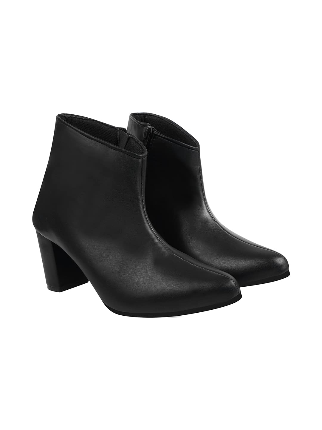 Shoetopia Women’s Ankle Boots – Faux Leather Pointed Toe Booties with Side Zip & Mid Block Heel for Work, Party & Everyday
