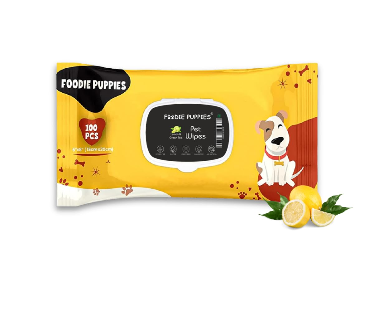 Foodie Puppies Anti-Bacteria 100 Pulls Pet Wet Wipes (Lemon & Green Tea) - 100 Wipes | Grooming Wipes for Dogs, Puppies, Cats, Rabbits & Small Animals | SLS Free, Paraben Free & Cruelty Free