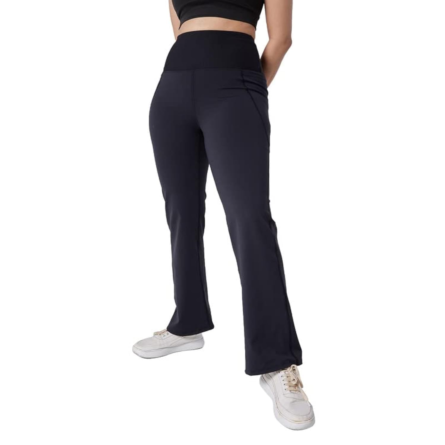 BlissClub Ultimate Flare Pants for Women Upto 5’4 ft | Ribbed Waistband, 4 Pockets | High Waist Trousers and Formal Pants for Office wear