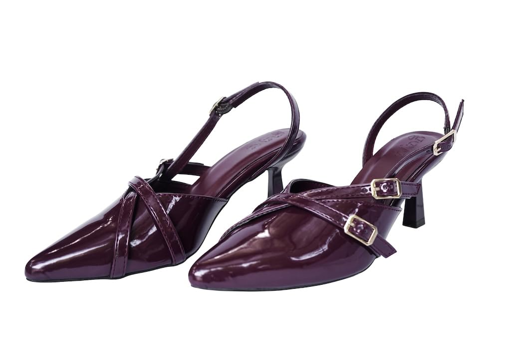 Gaya Celeste Slingback Heels Adjustable Buckle Slingback | Cushioned Comfort for Office & Formal Maroon