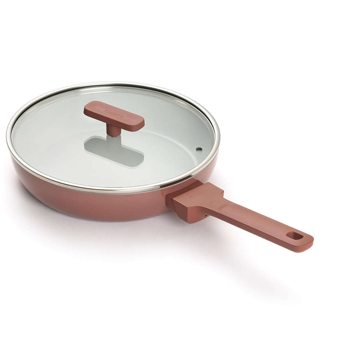 Ember Cookware Arcilla Ceramic Frying Pan 24 cm with Glass Lid | 5-Year Warranty | 75% Less Oil Usage | Lightweight, Non-Toxic Non-Stick Ceramic Frypan | Matching Handle- Gas Compatible | Terracotta
